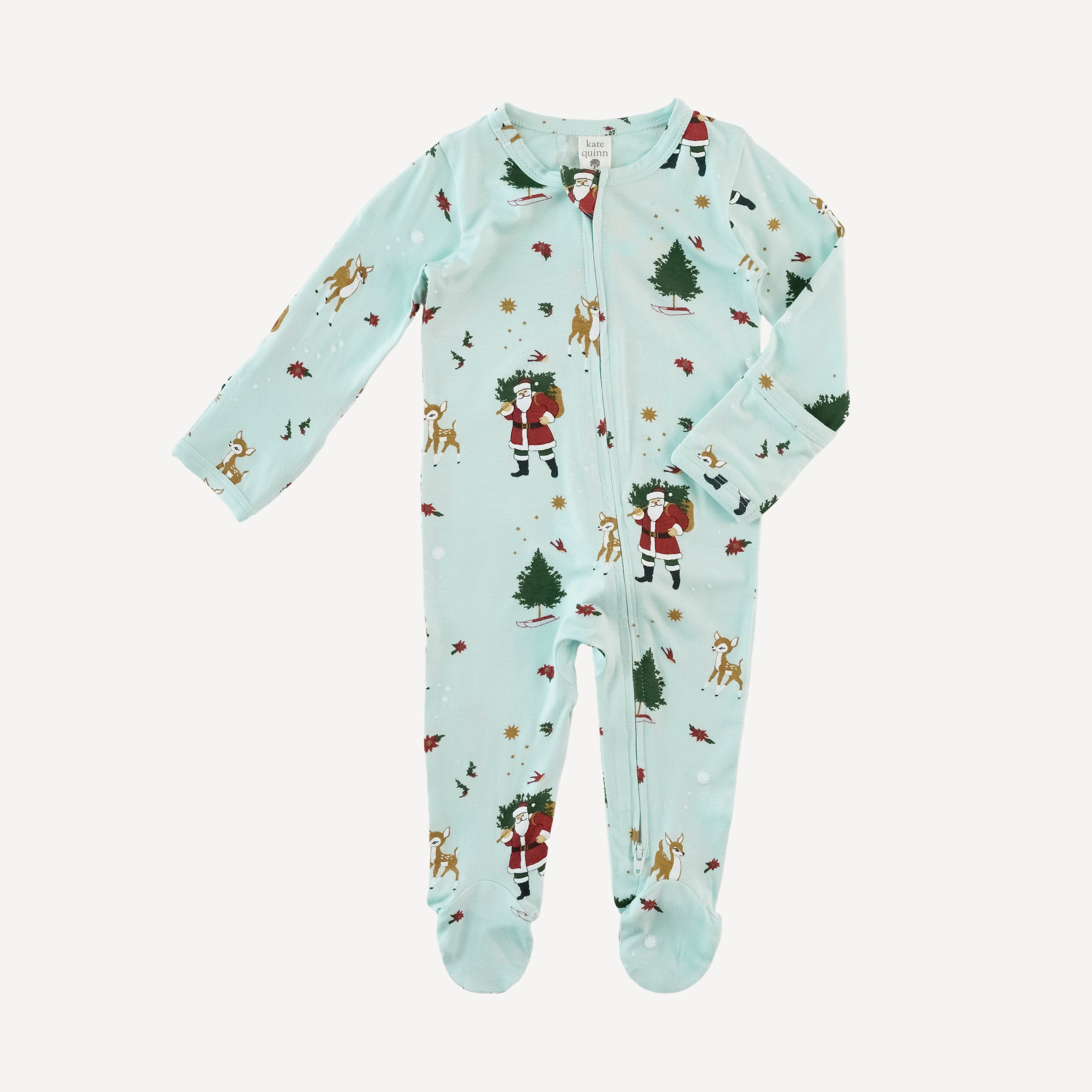 long sleeve two way zipper footie | vintage santa | bamboo - Image 3