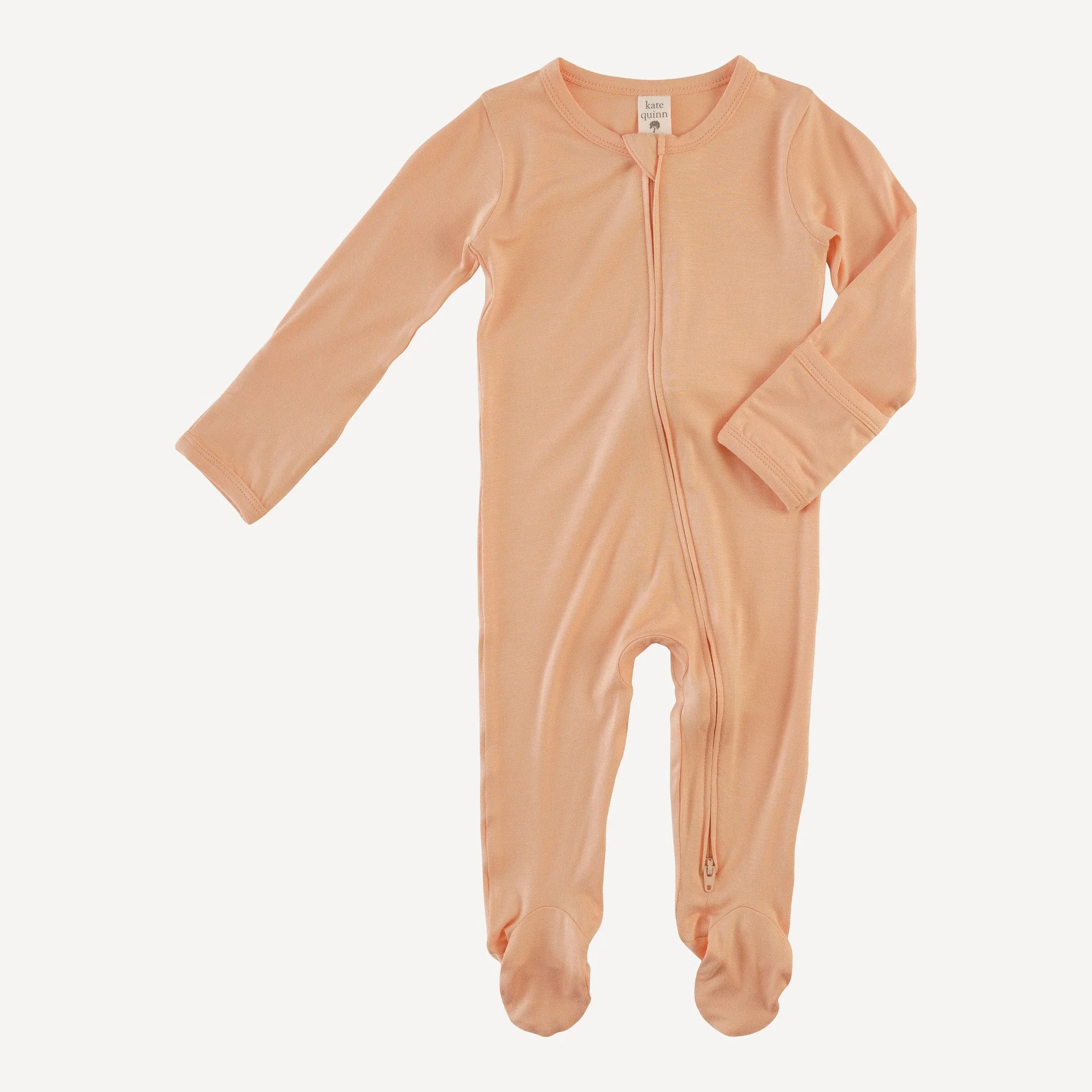 long sleeve two way zipper footie | whipped peach | bamboo - Image 3