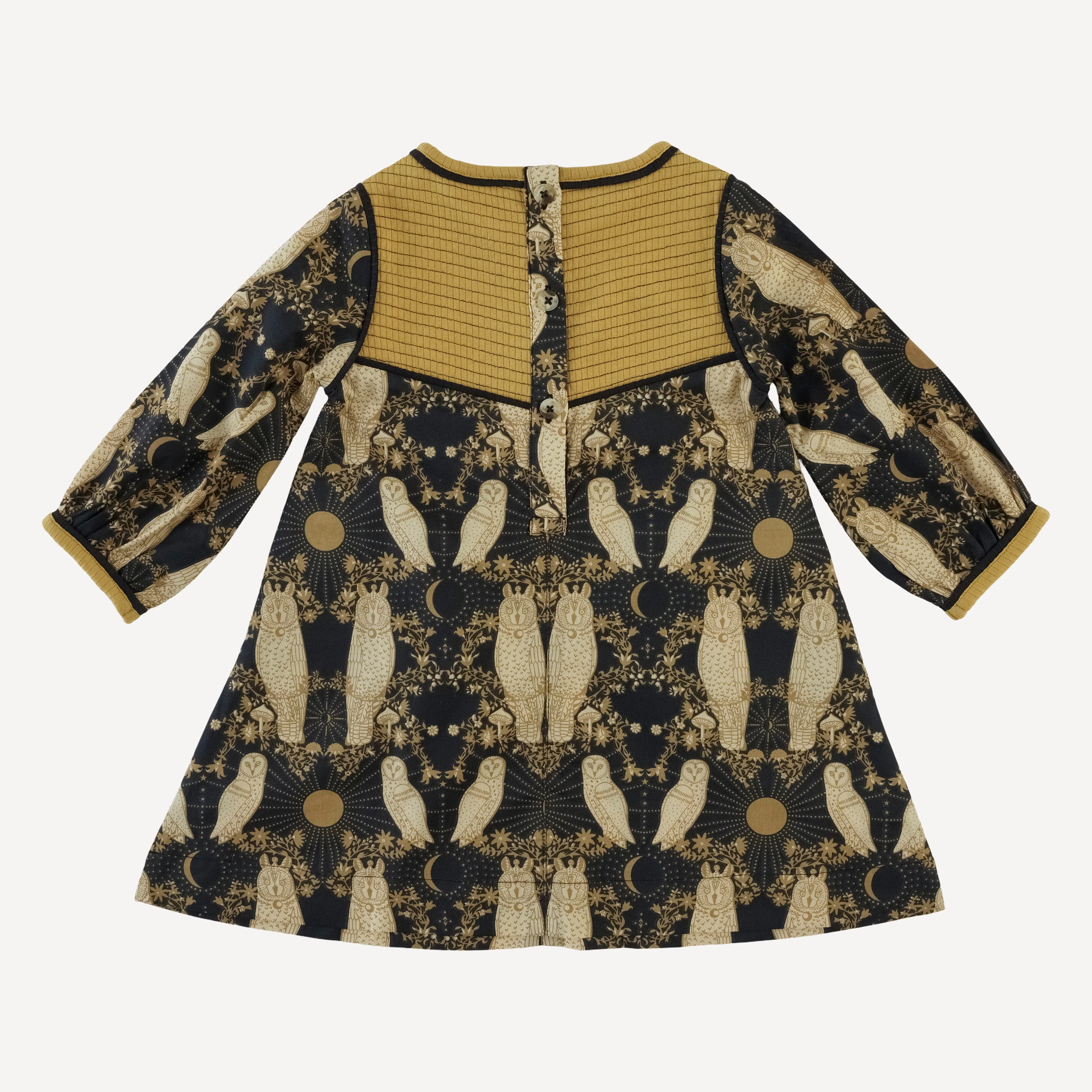 long sleeve yoke dress | mystical owl | organic cotton woven - Image 3