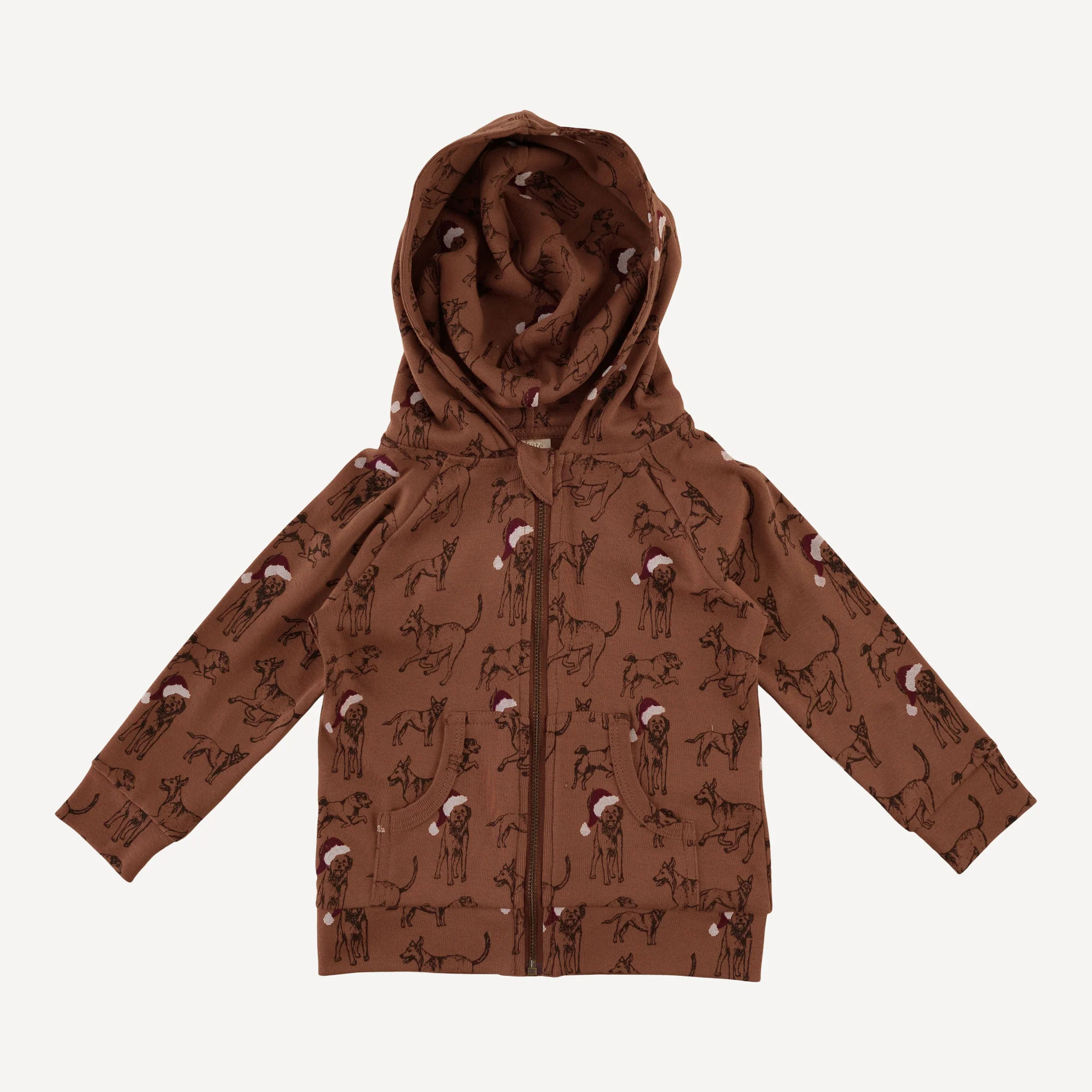 long sleeve zip front pocket hoodie | santa mutts | organic cotton flat rib
