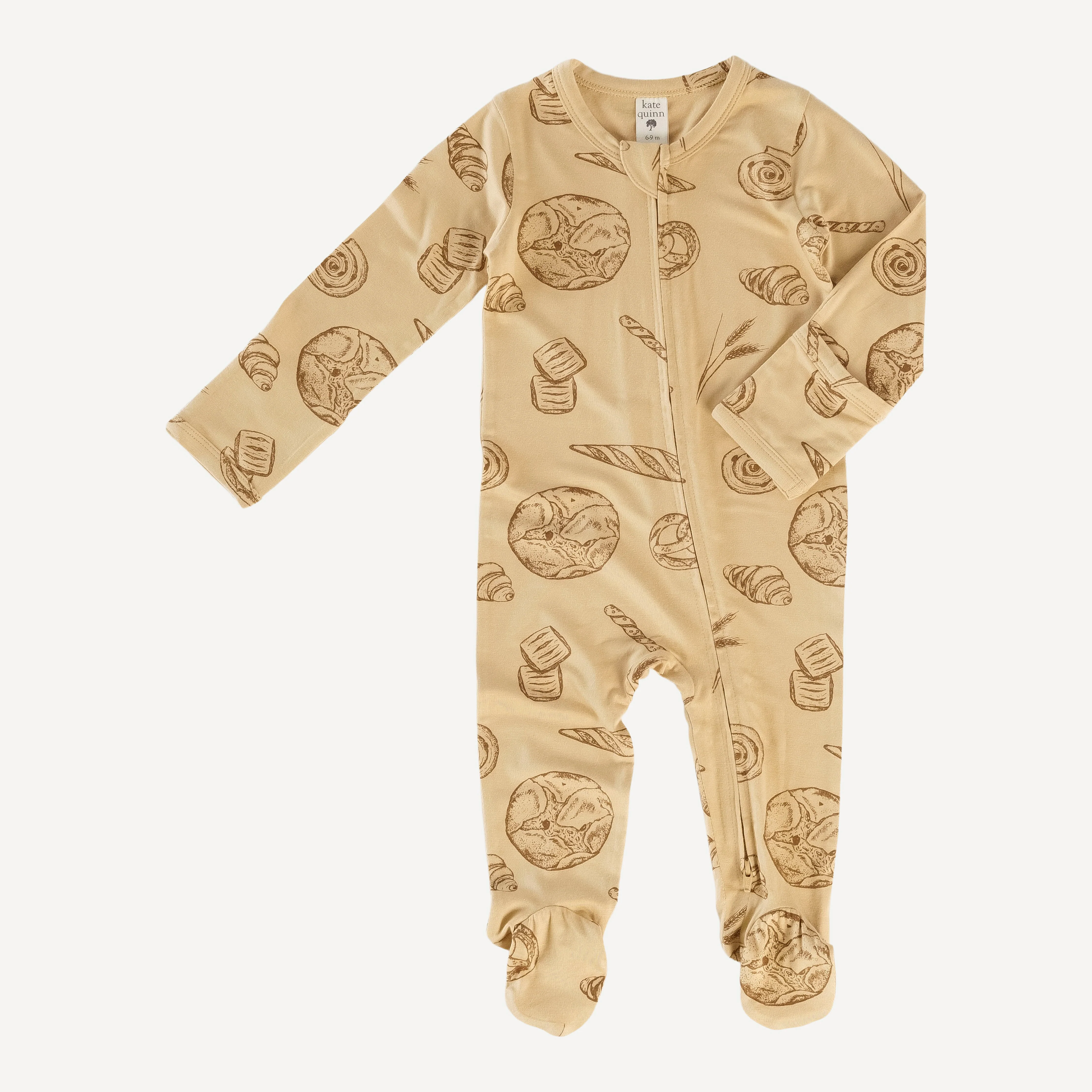long sleeve two way zipper footie | bread | bamboo - Image 4