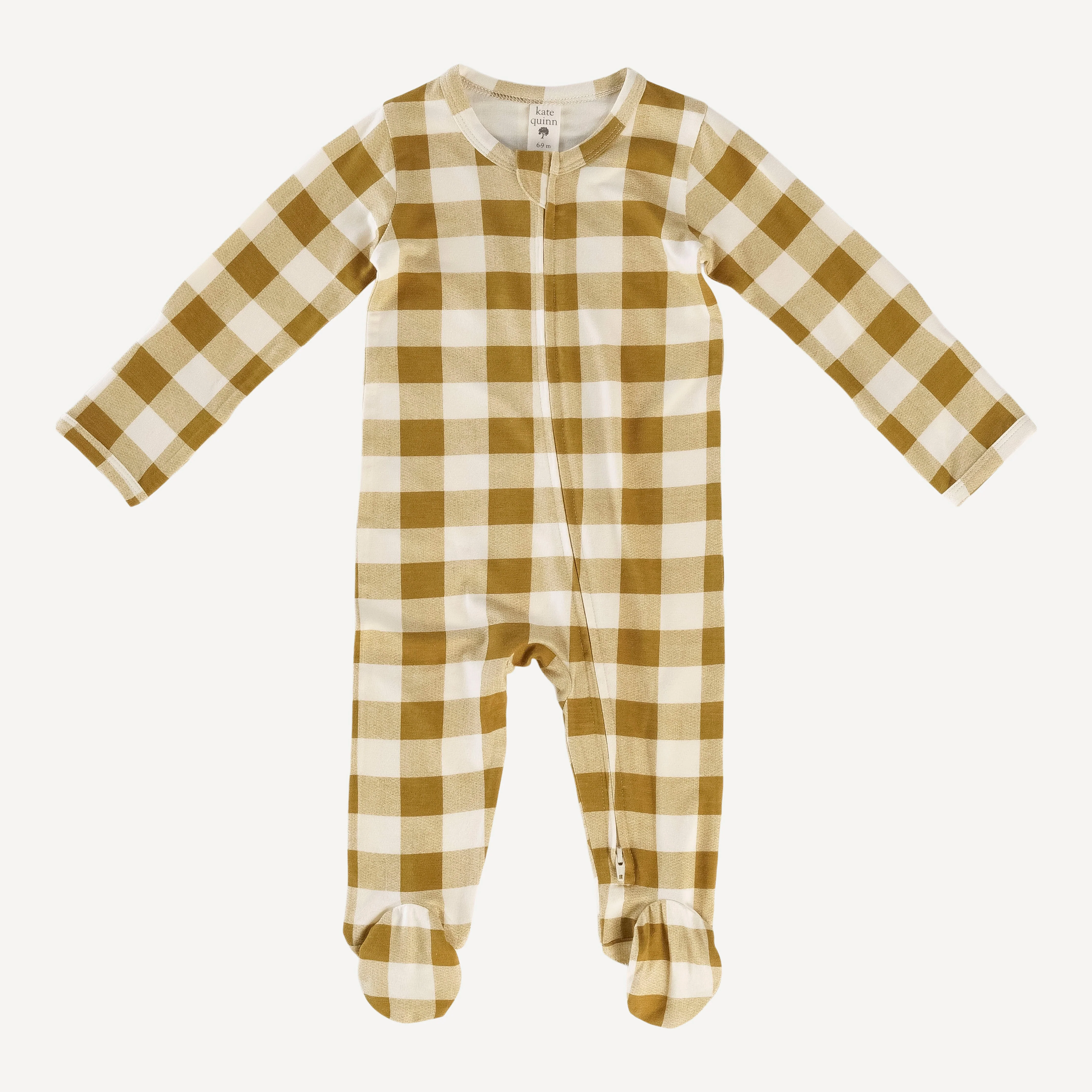 long sleeve two way zipper footie | fennel gingham | bamboo