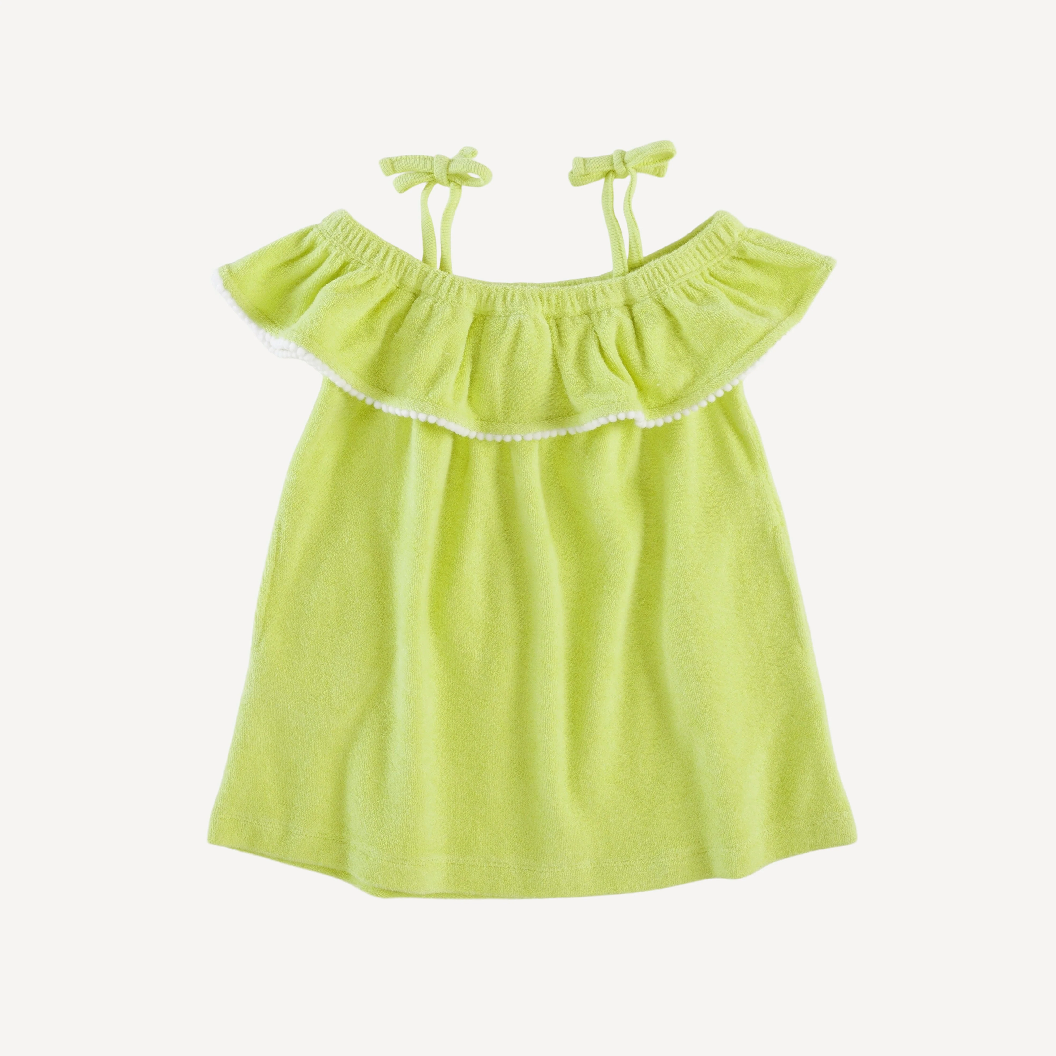 off shoulder ruffle tunic | lime | organic cotton terry