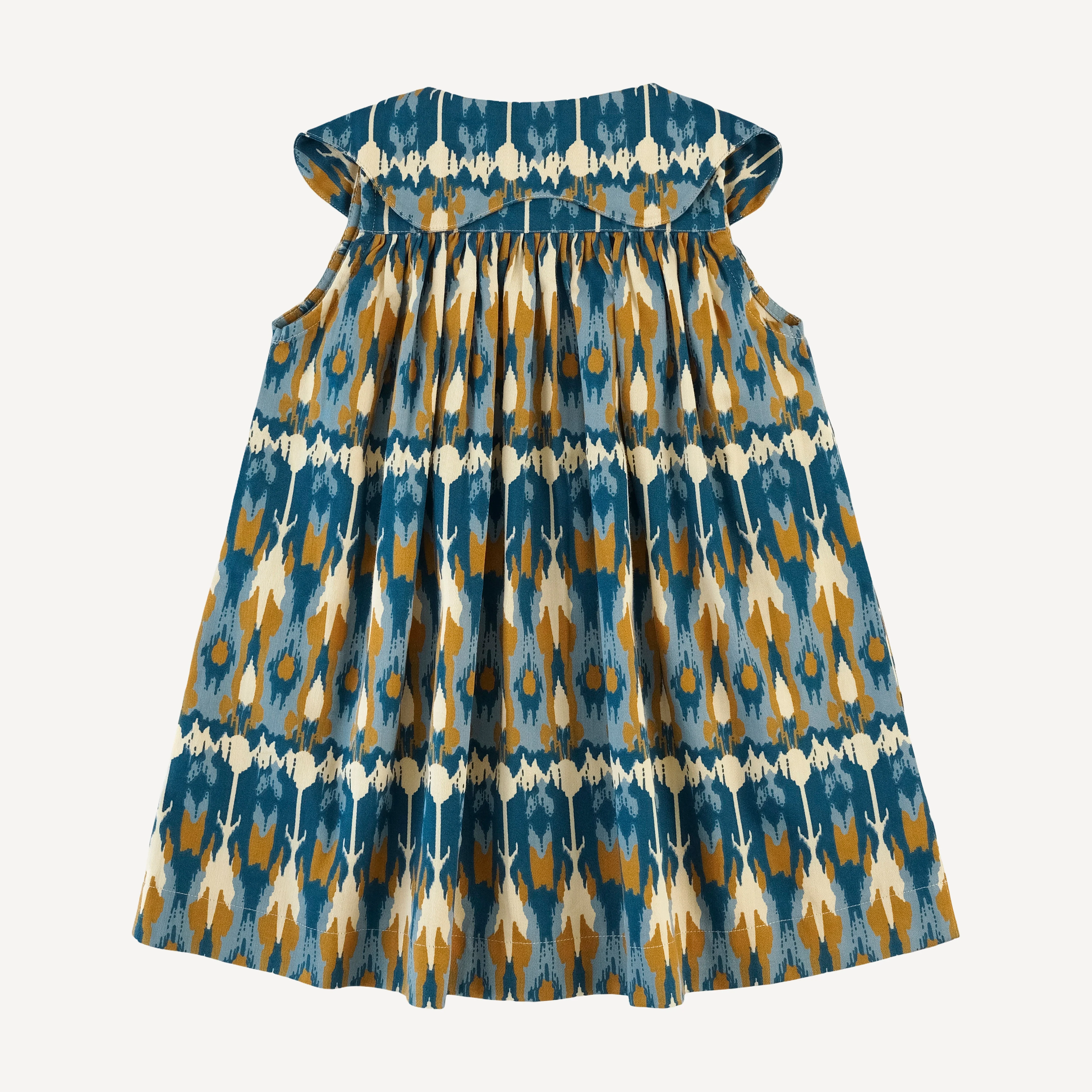olive dress | blue ikat | organic cotton sateen woven - Image 3