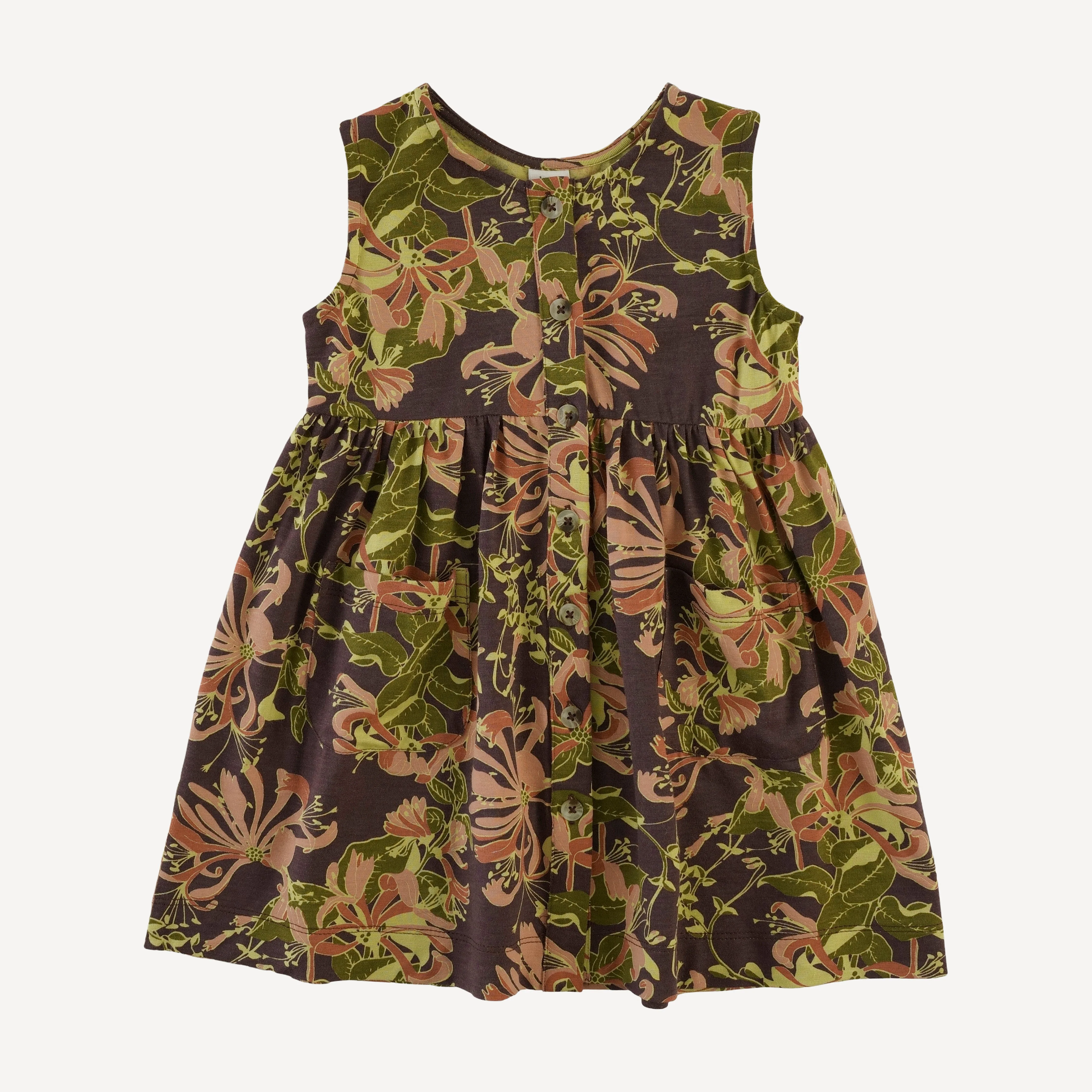 pinafore apron button pocket dress | honeysuckle | bamboo