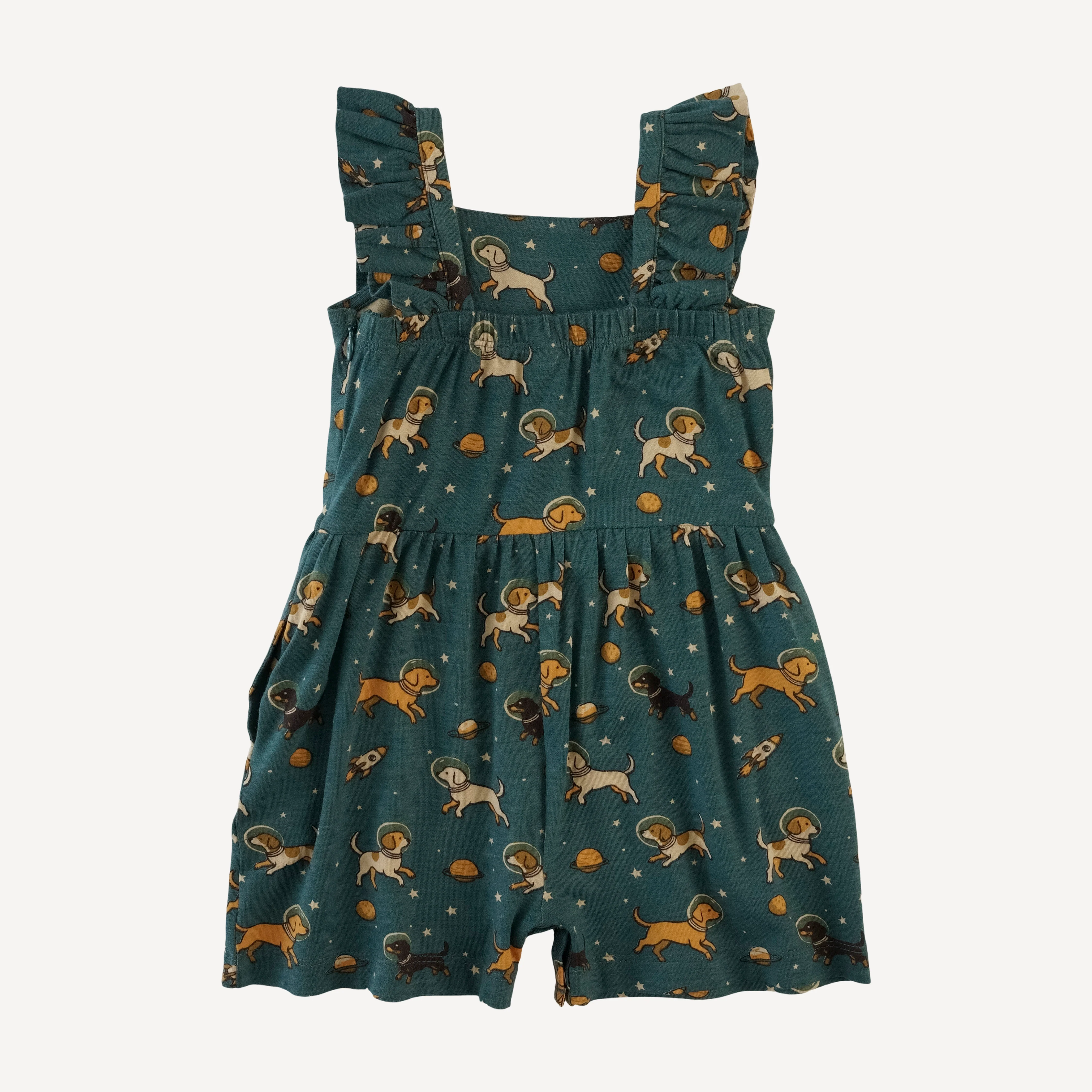 pinafore ruffle romper | space pups | bamboo - Image 3