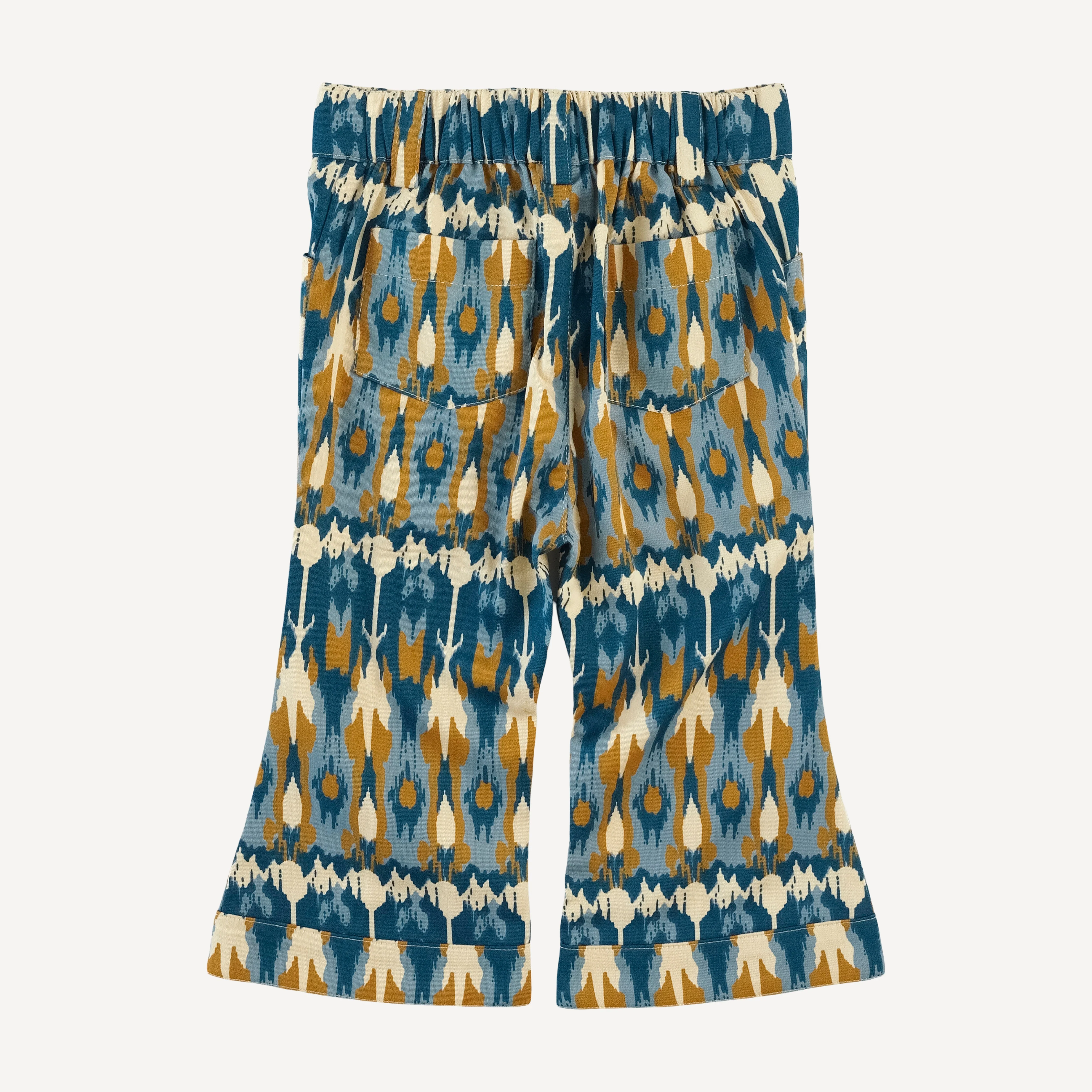 pintuck flare pant | blue ikat | organic cotton sateen woven - Image 3