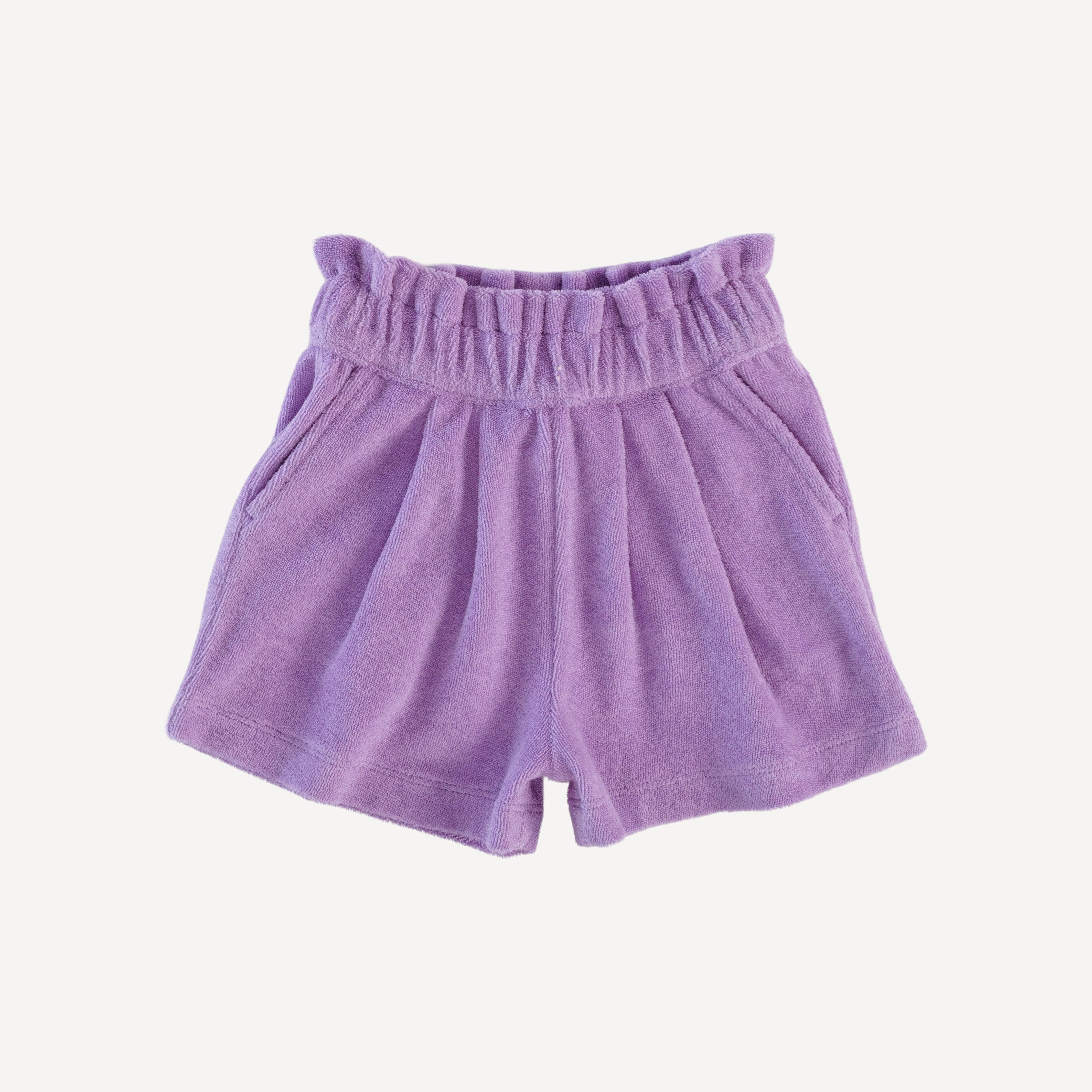 pleated gathered waist short | vivid violet | organic cotton terry