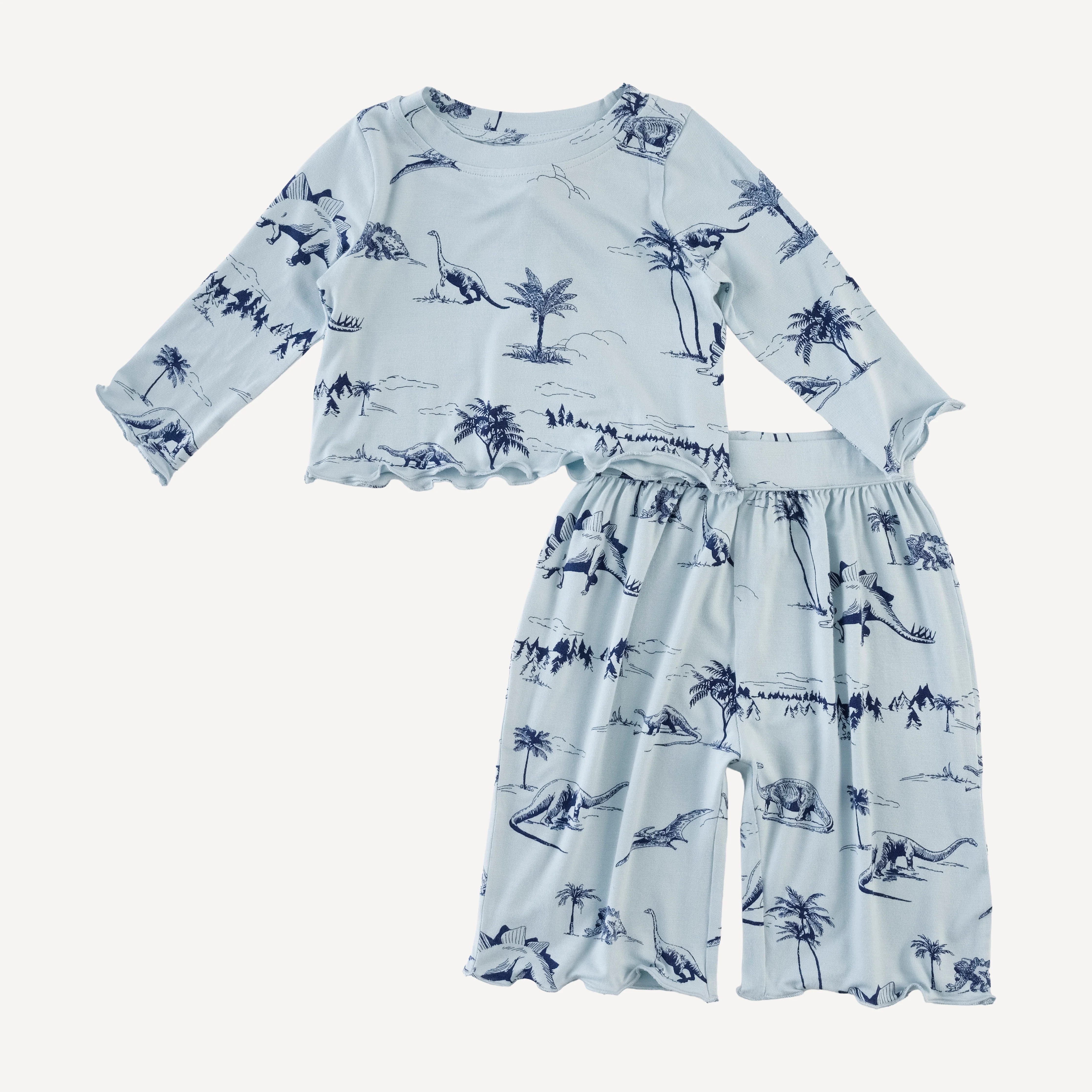 long sleeve jade set | blue dino landscape | bamboo