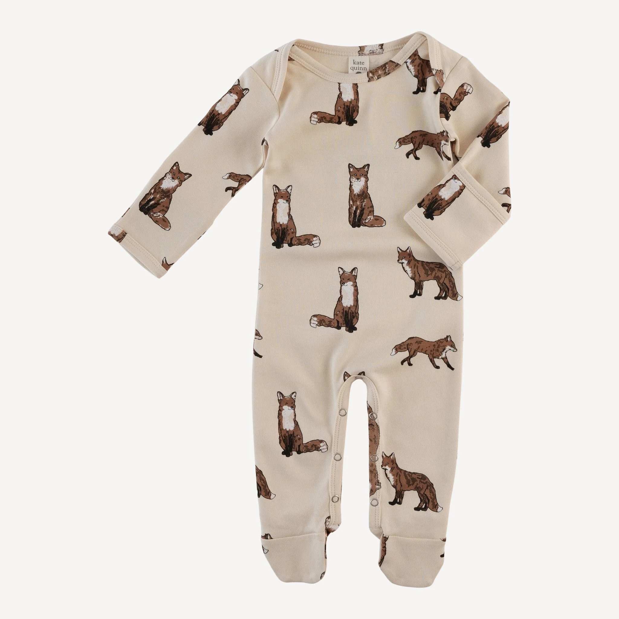 long sleeve lap neck footie | winter fox | organic cotton interlock - Image 3