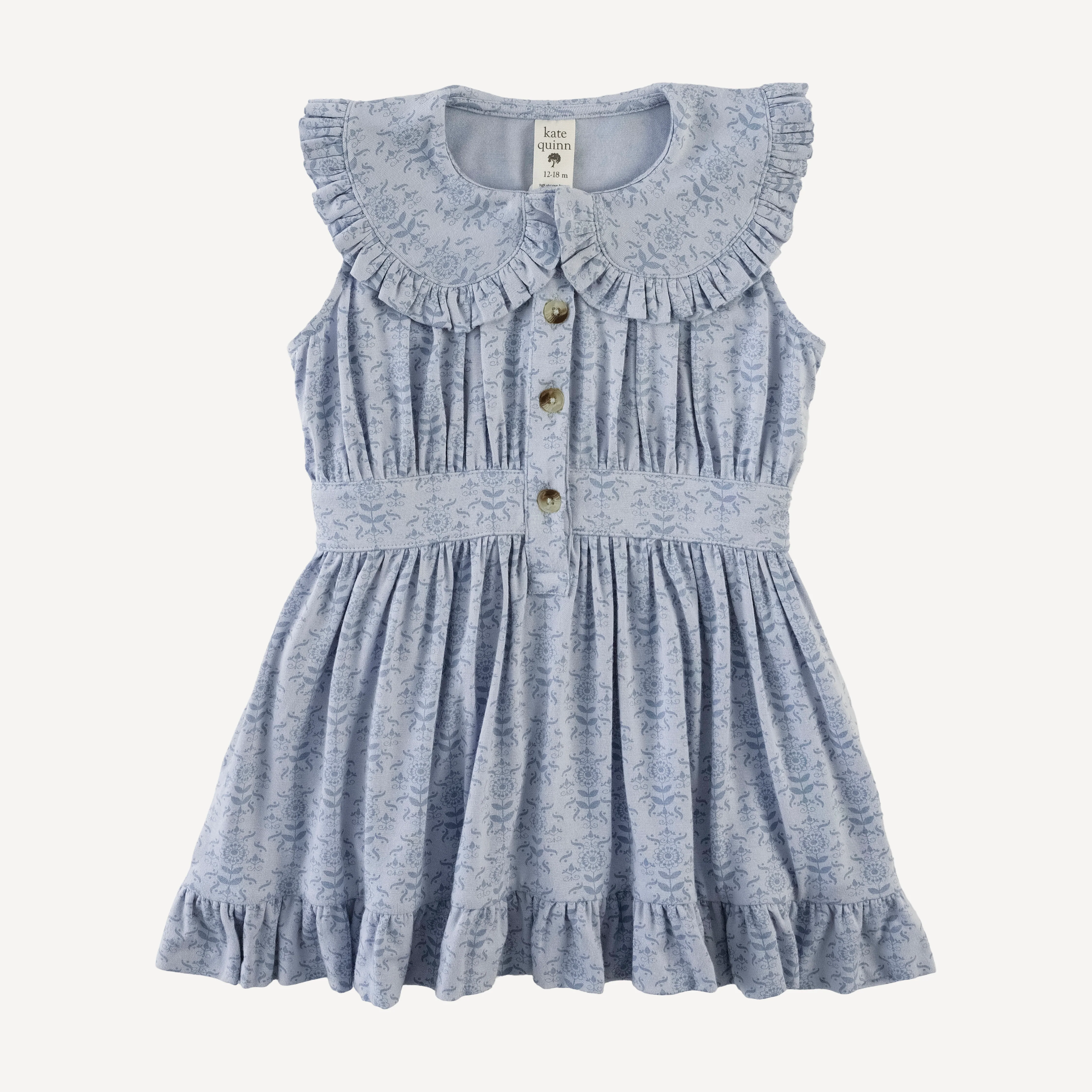 sleeveless ruffle peter pan dress | cornflower folk wallpaper | bamboo