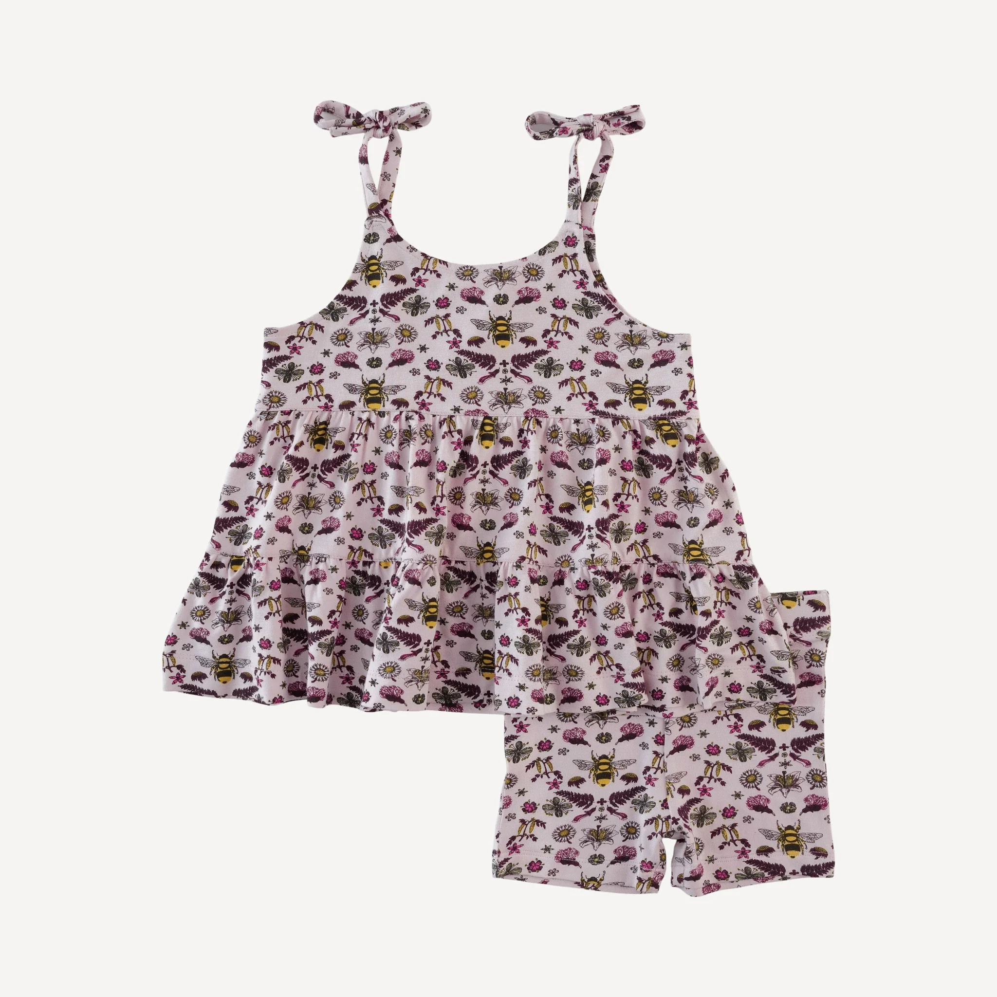 spaghetti tie prairie top + short set | rose litho bee | bamboo