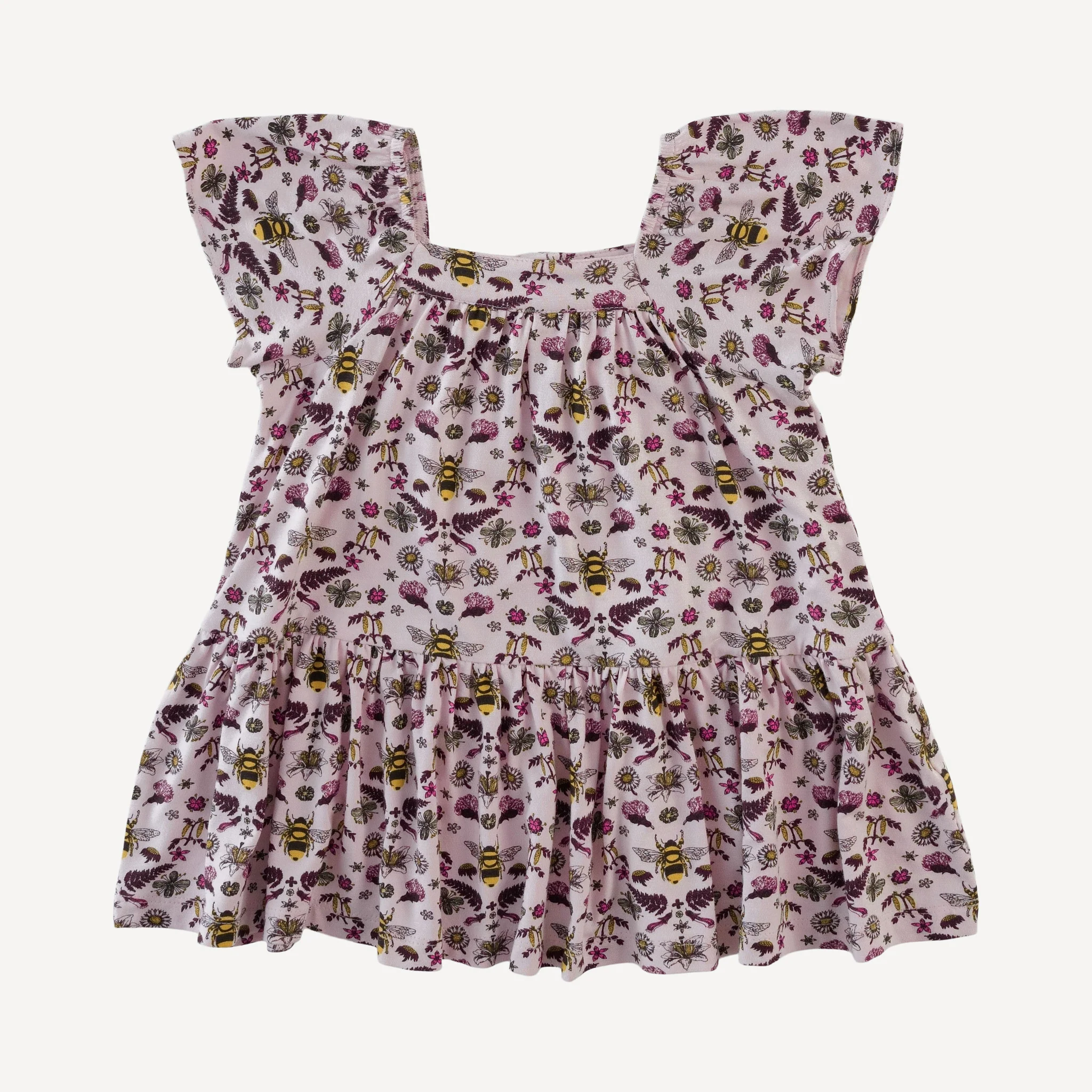 square neck flutter sleeve dress | rose litho bee | bamboo