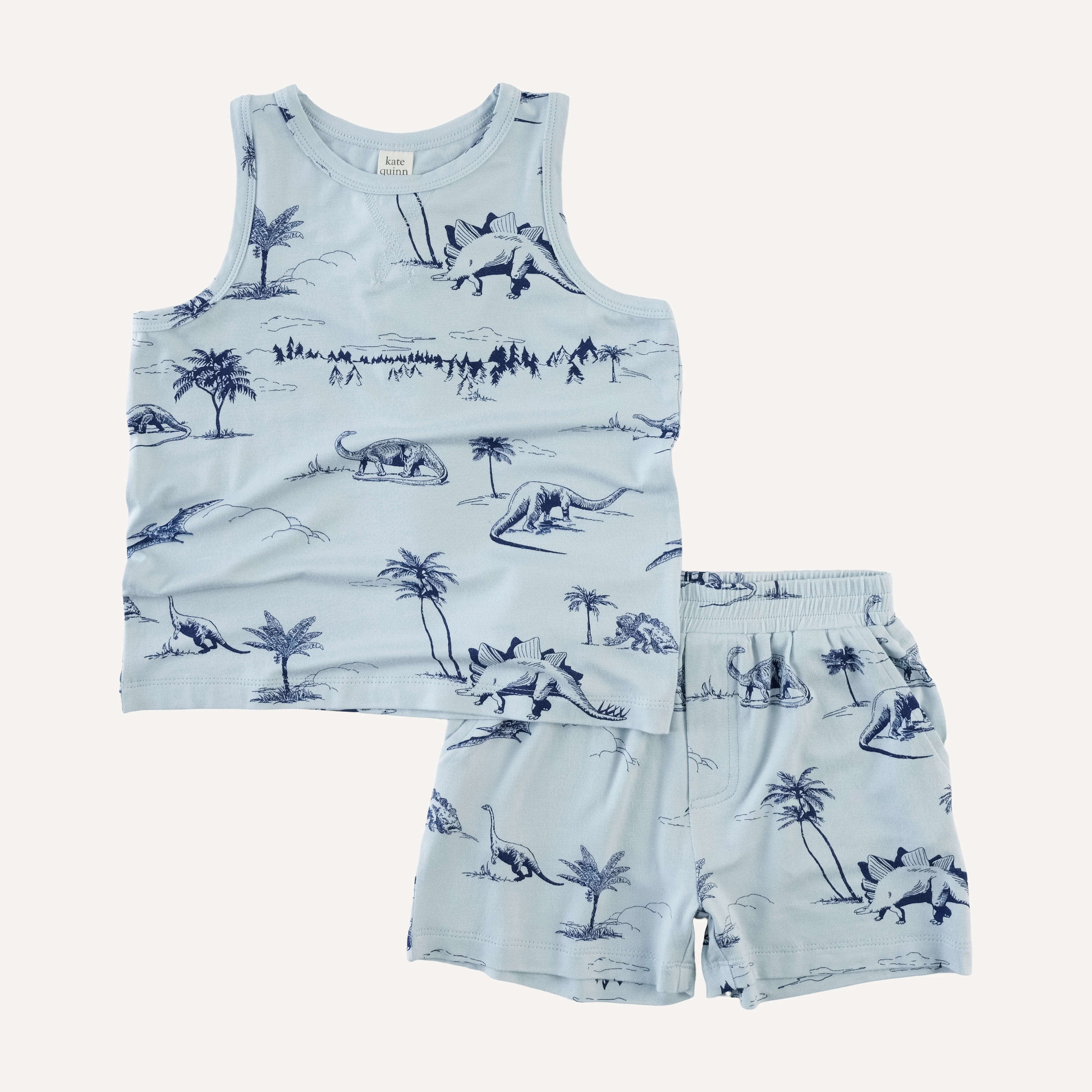 topstitch tank + relaxed short set | blue dino landscape | bamboo