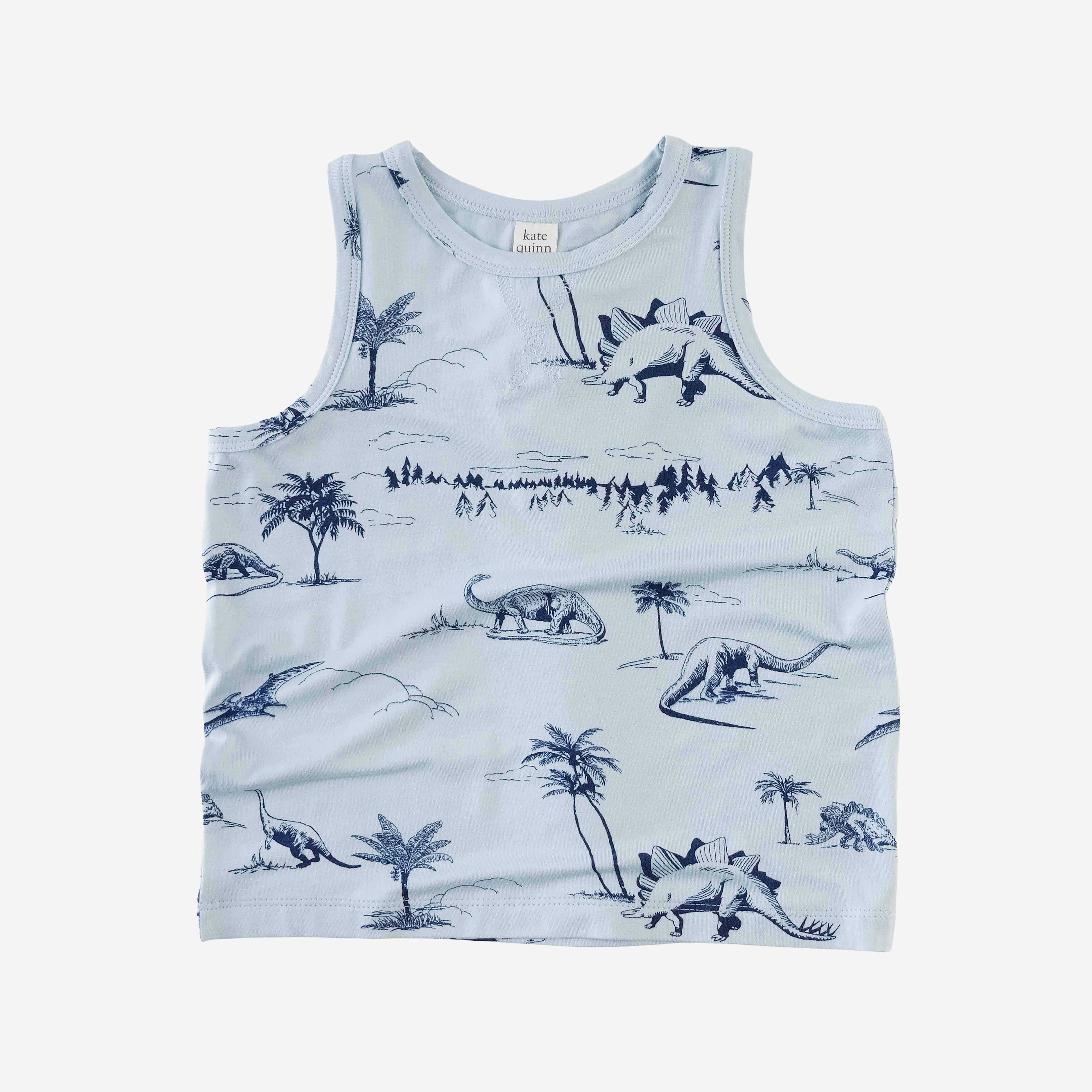 topstitch tank + relaxed short set | blue dino landscape | bamboo - Image 3