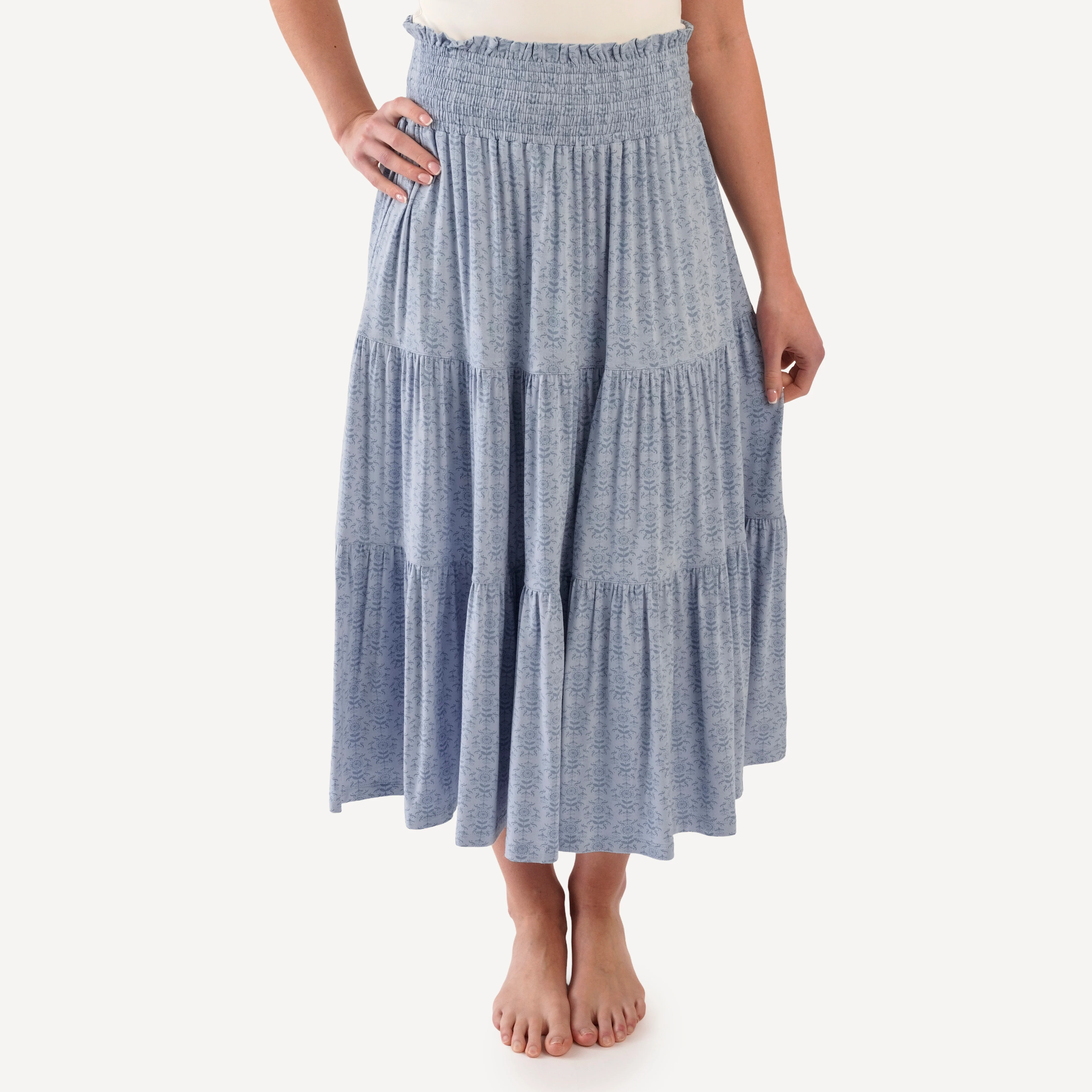 womens maxi skirt | cornflower folk wallpaper | bamboo
