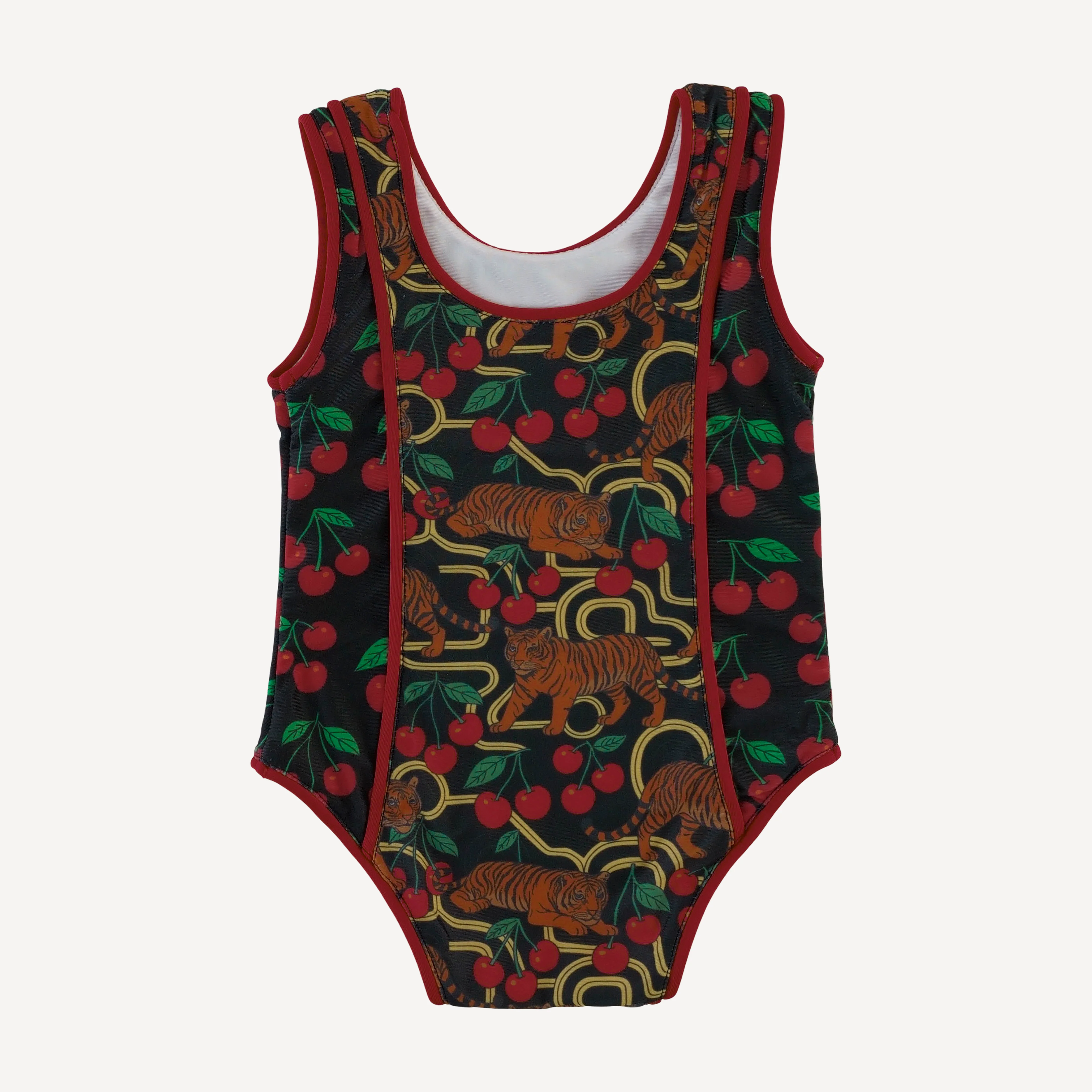 retro piped suit | tiger + cherries | swim - Image 3