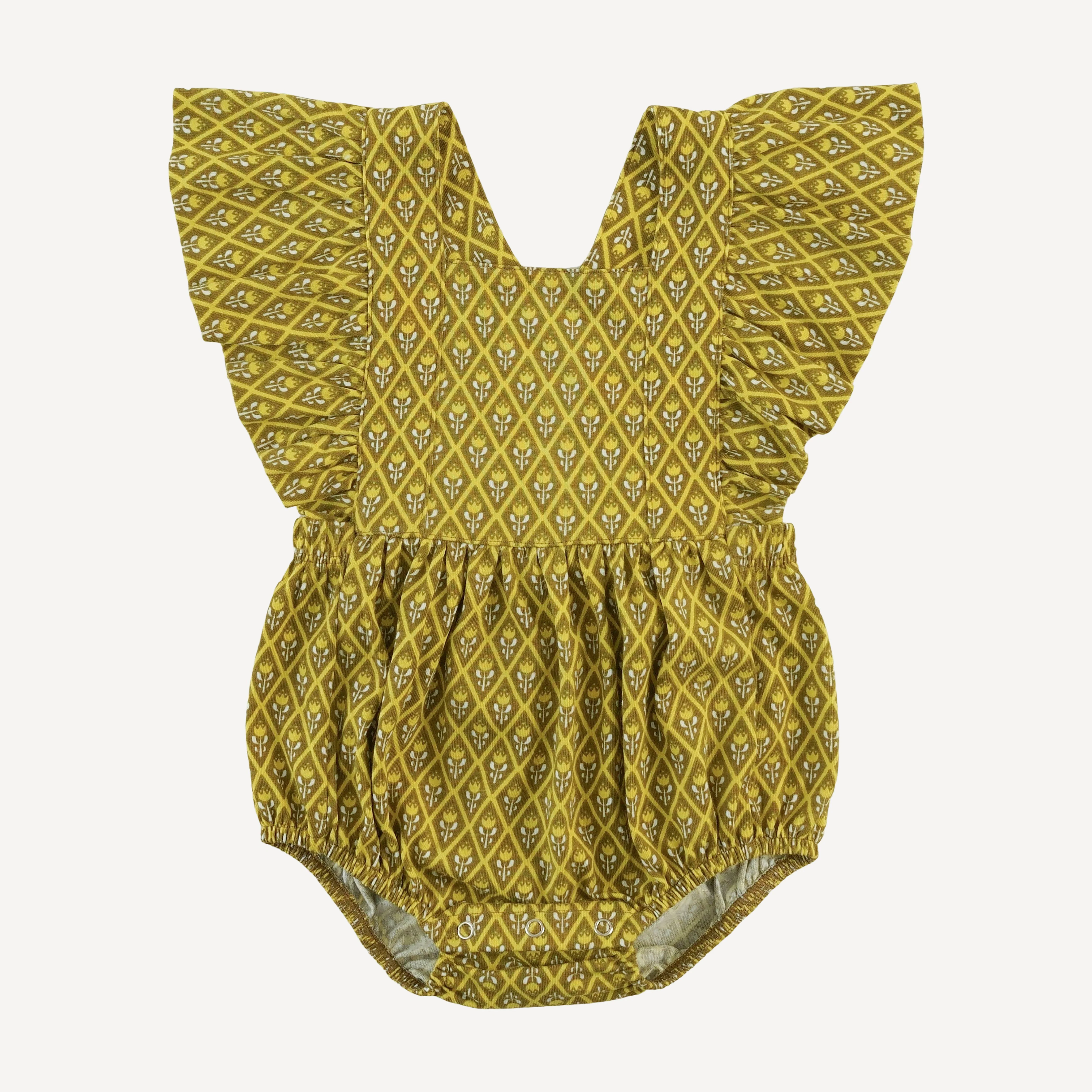 ruffle strap bubble | retro diamond floral | organic cotton jersey