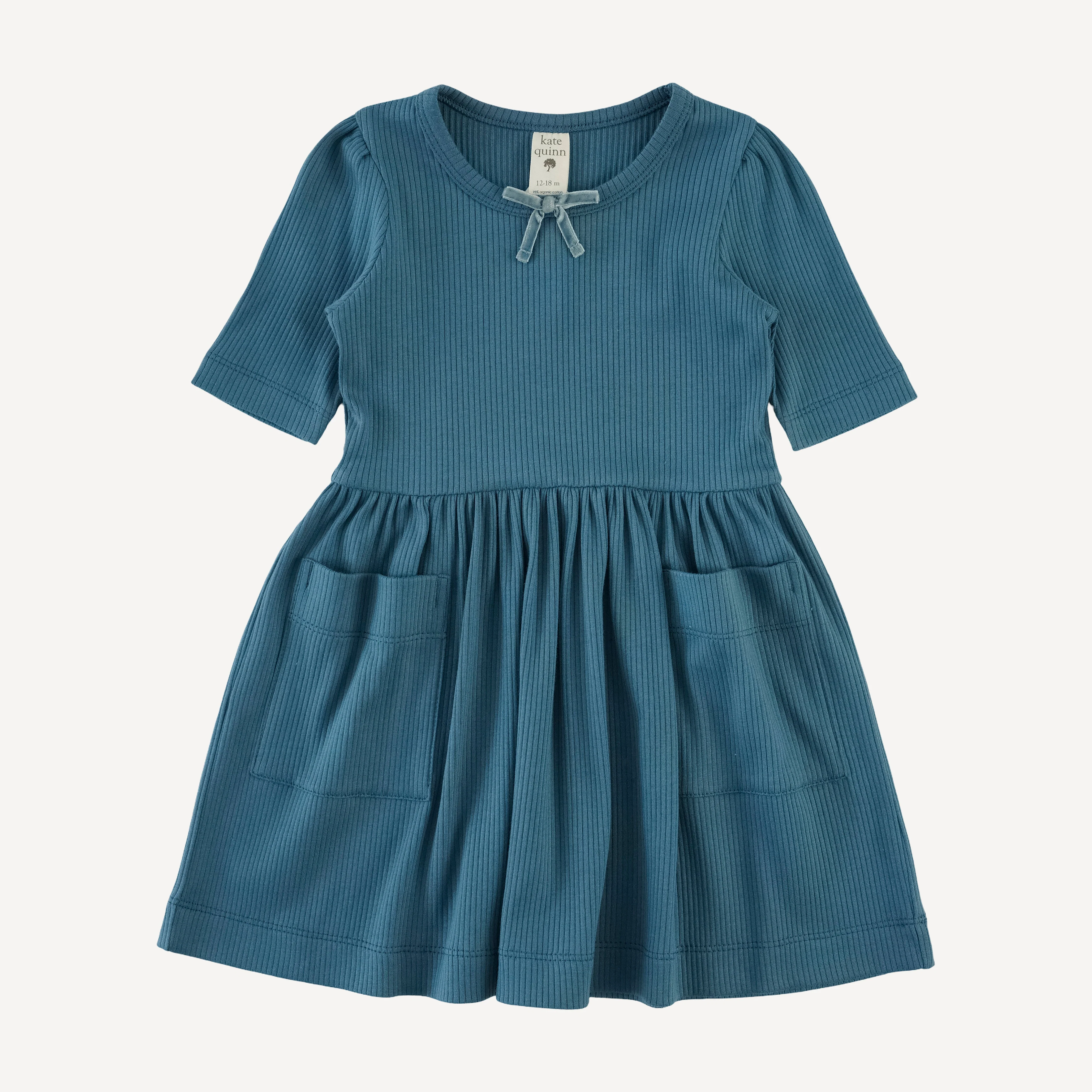 sarah bow dress | stone blue | organic cotton single rib