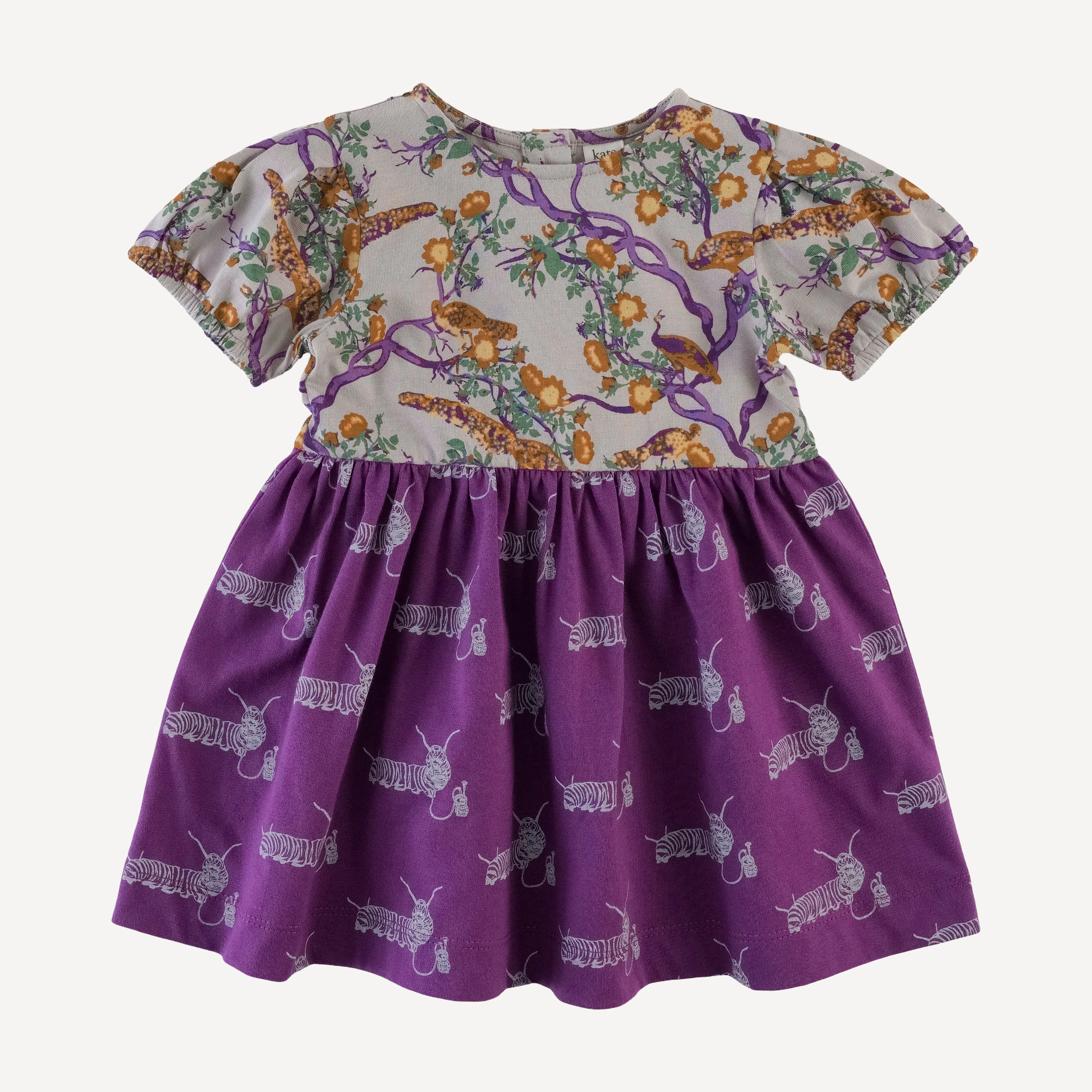 short puff sleeve ballet dress | chinoiserie peacock | organic cotton jersey