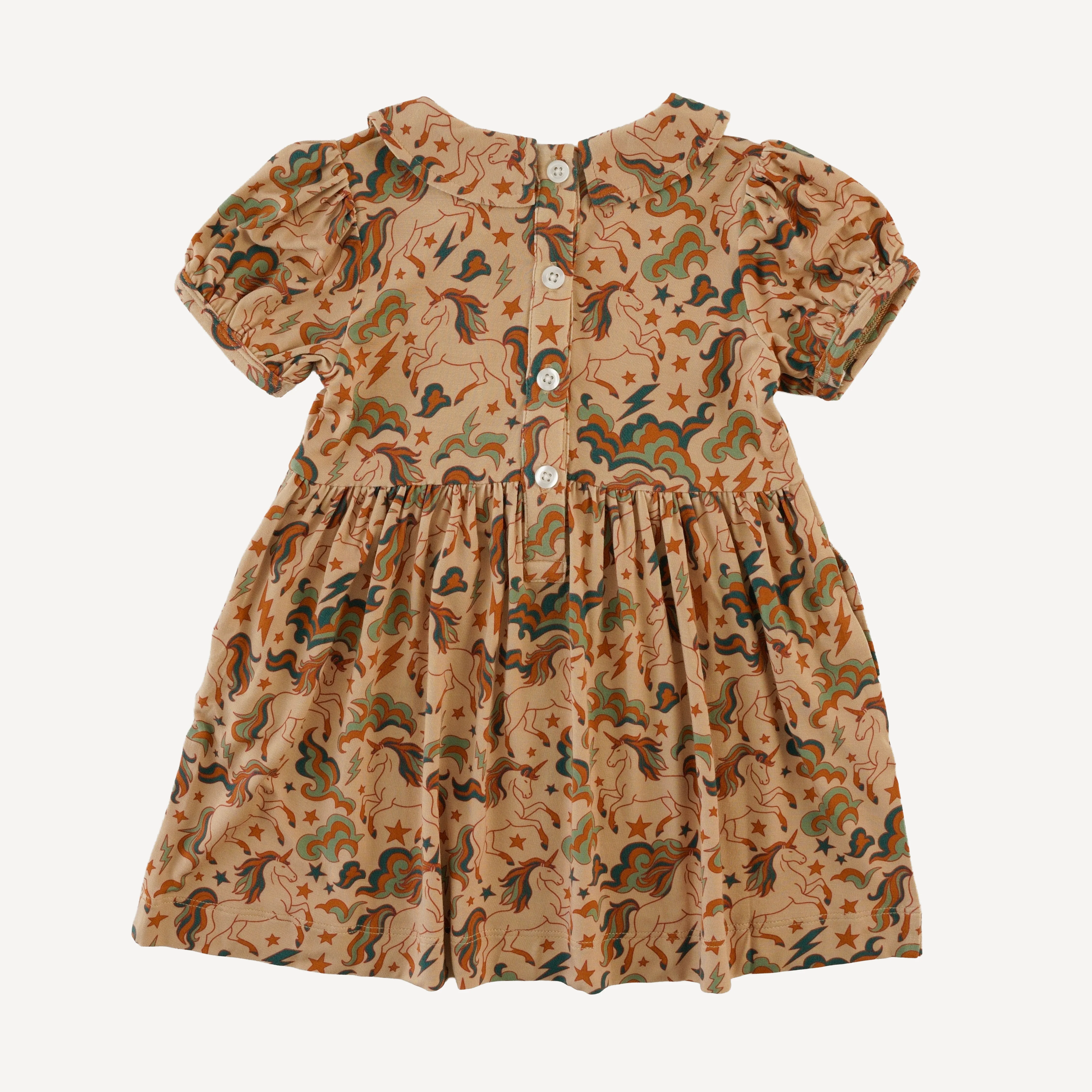 short puff sleeve peter pan dress | unicorn party | light weight bamboo - Image 3