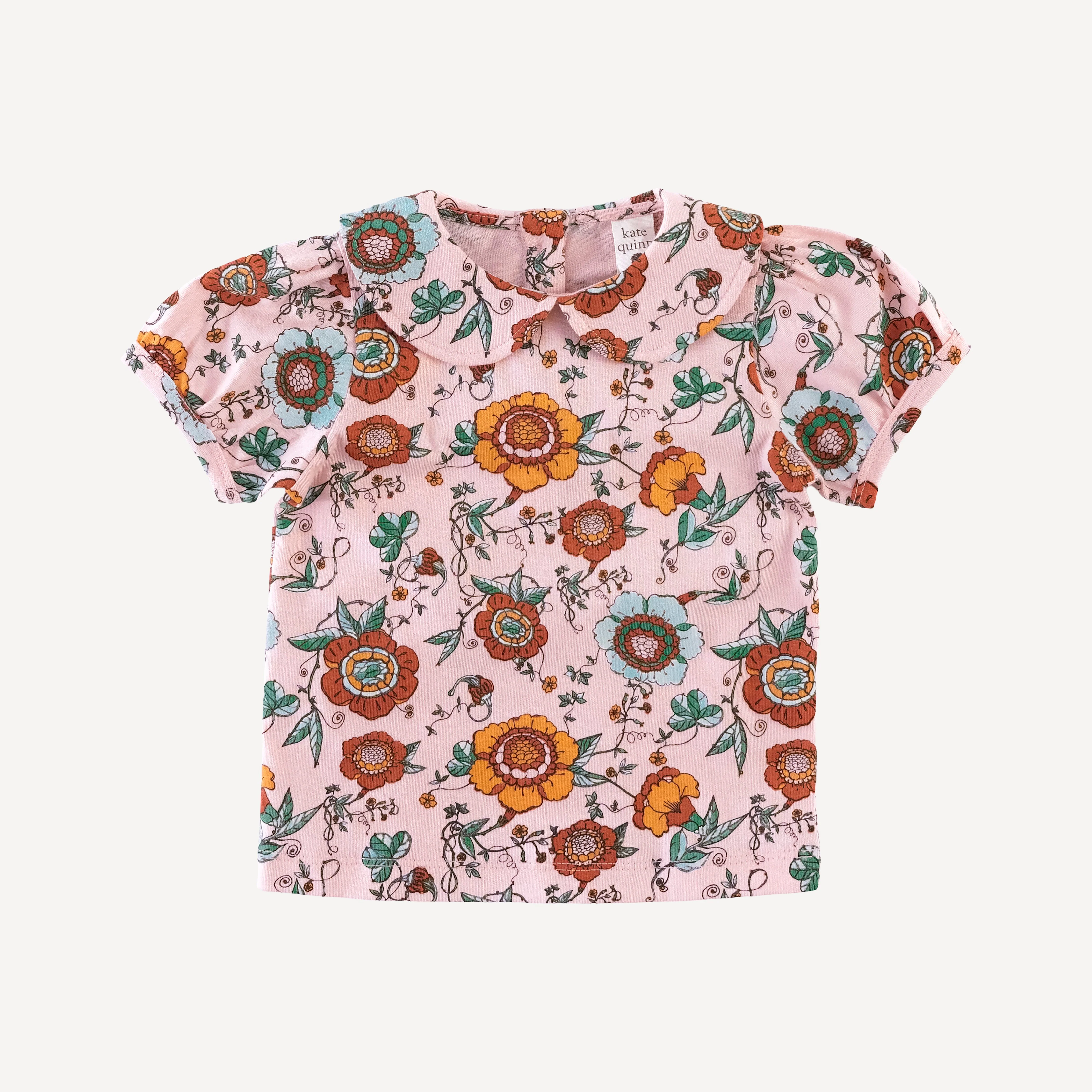 short puff sleeve peter pan tee | chinoiserie floral | organic cotton jersey