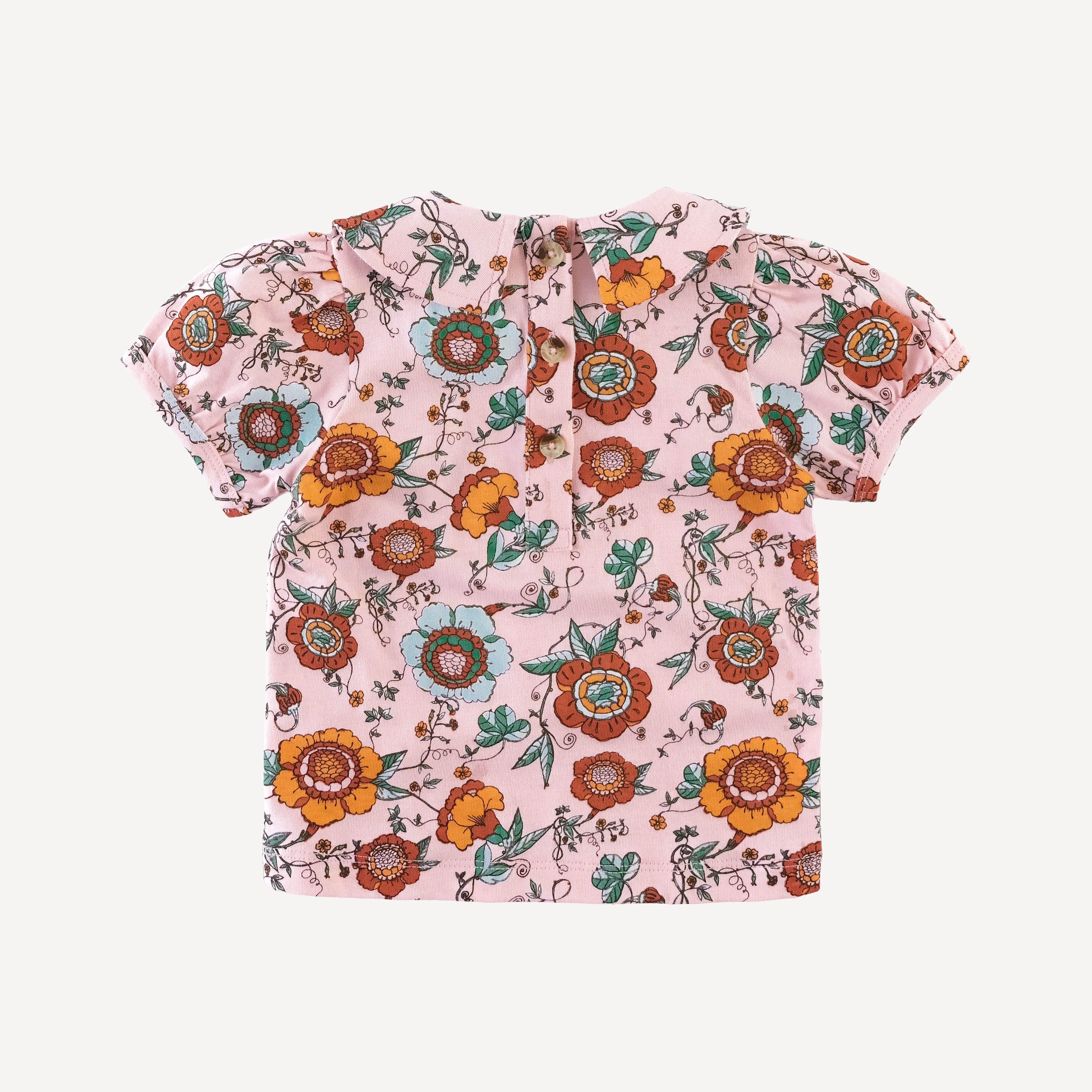 short puff sleeve peter pan tee | chinoiserie floral | organic cotton jersey - Image 3