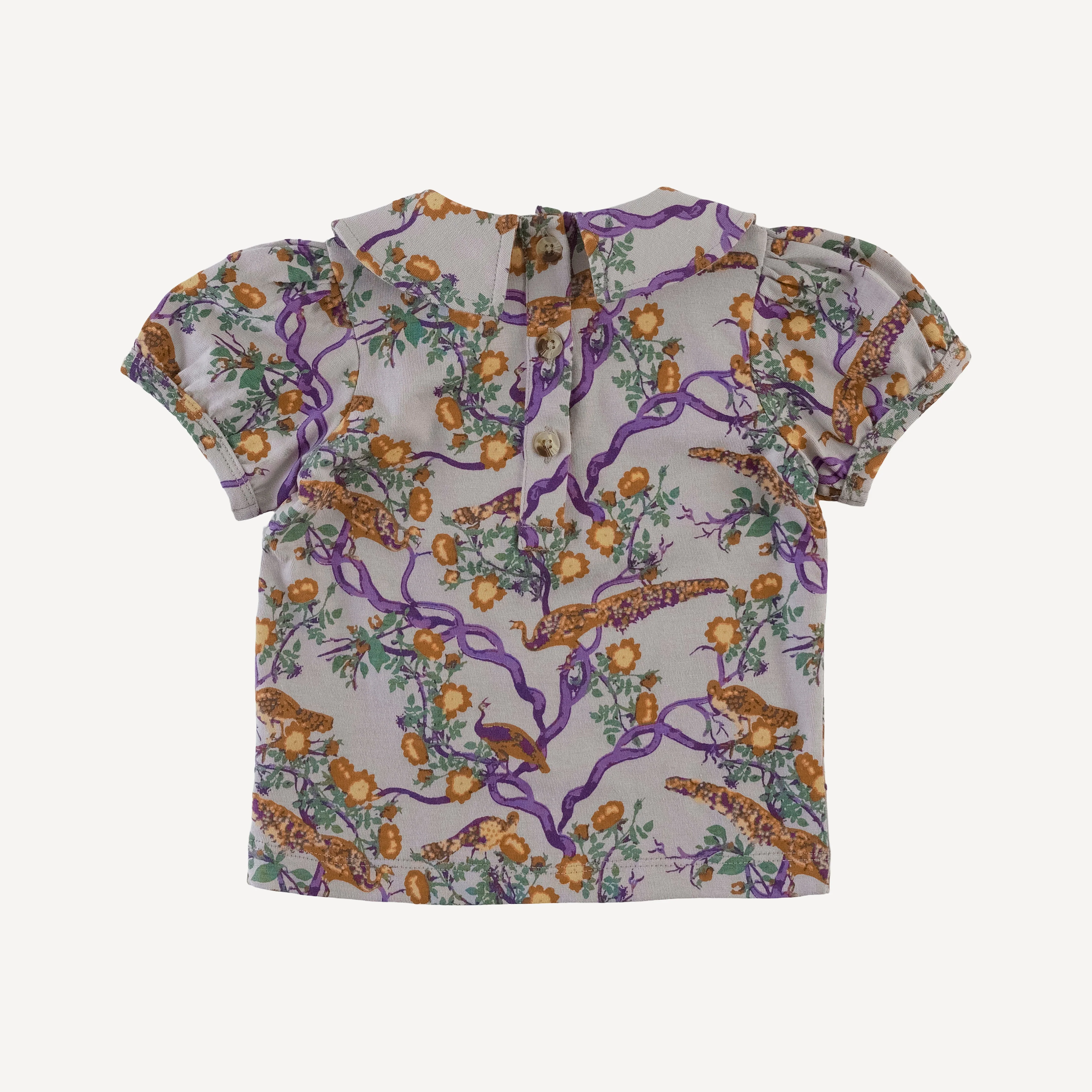 short puff sleeve peter pan tee | chinoiserie peacock | organic cotton jersey - Image 3