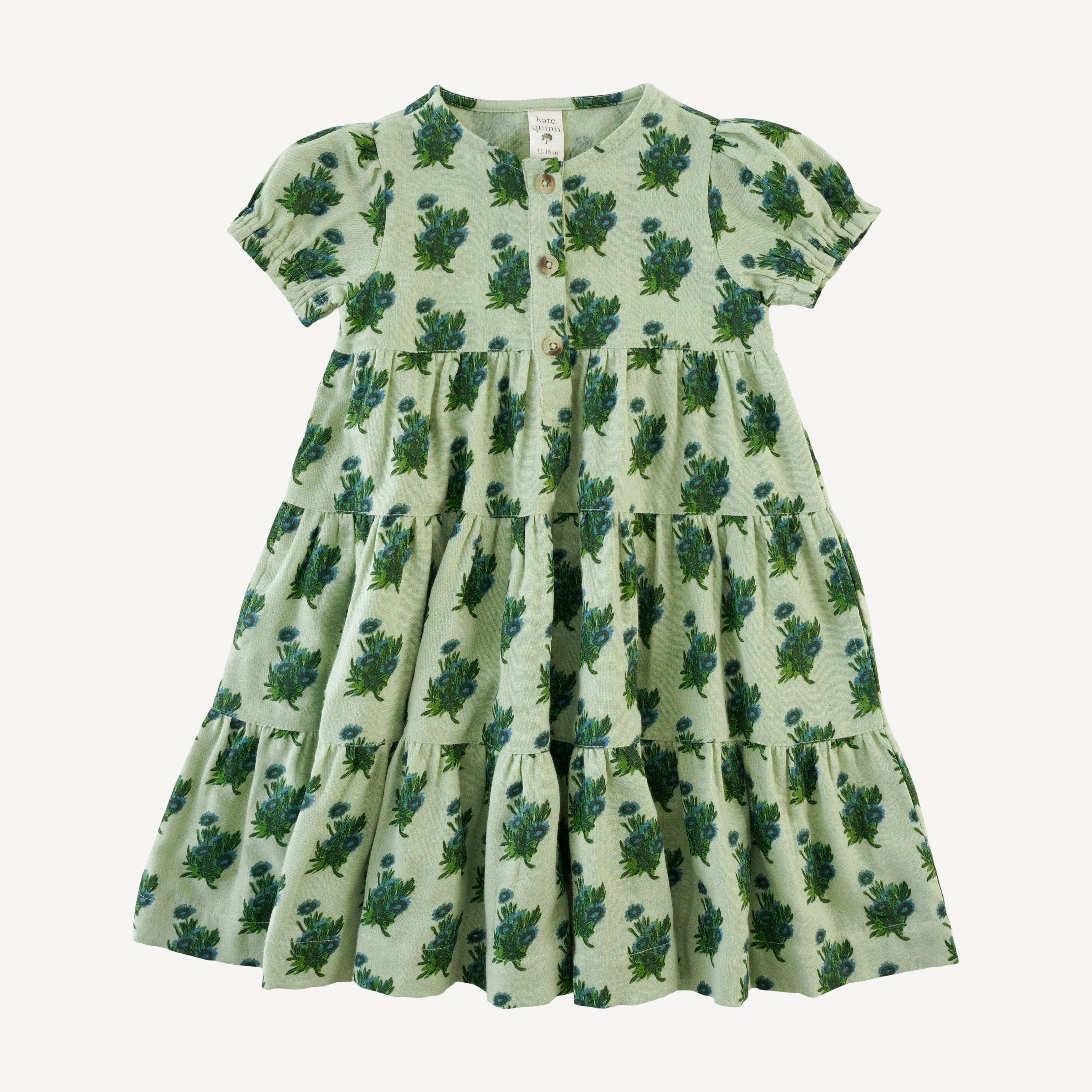 short puff sleeve prairie dress | blue tiny calendula | organic cotton gauze