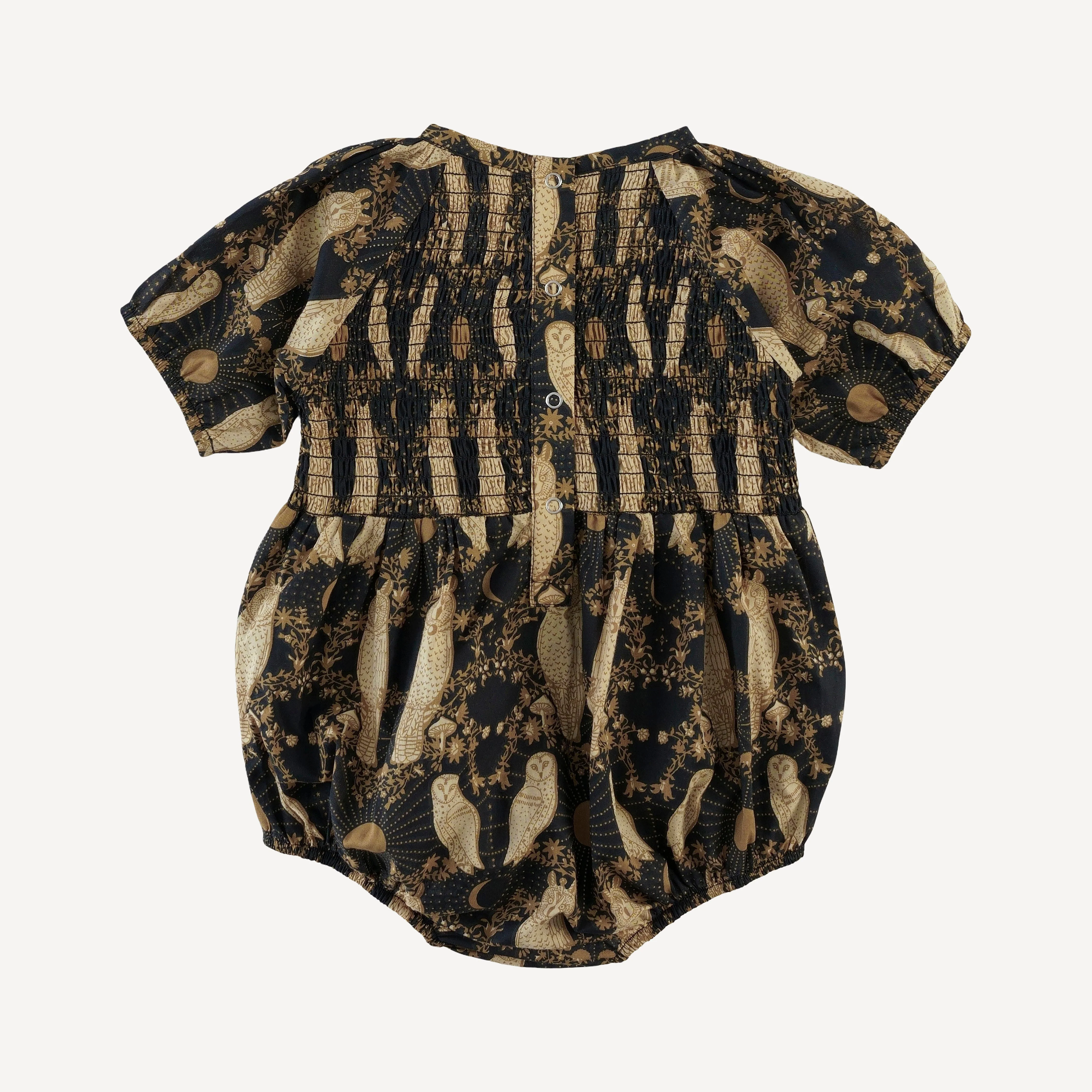 short puff sleeve smocked bubble | mystical owl | organic cotton woven - Image 3