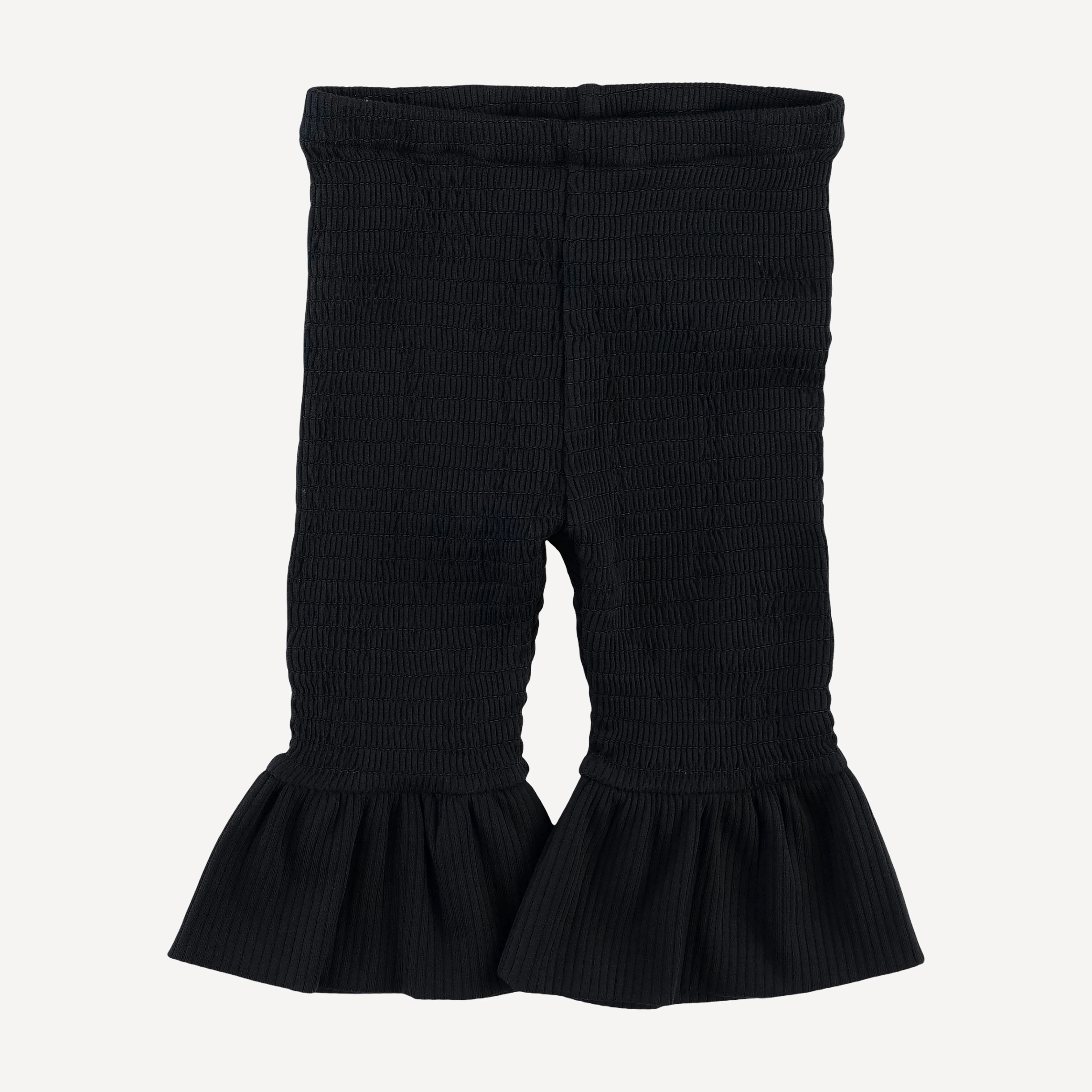 short puff sleeve smocked ruffle top + pant set | black | organic cotton single rib - Image 5