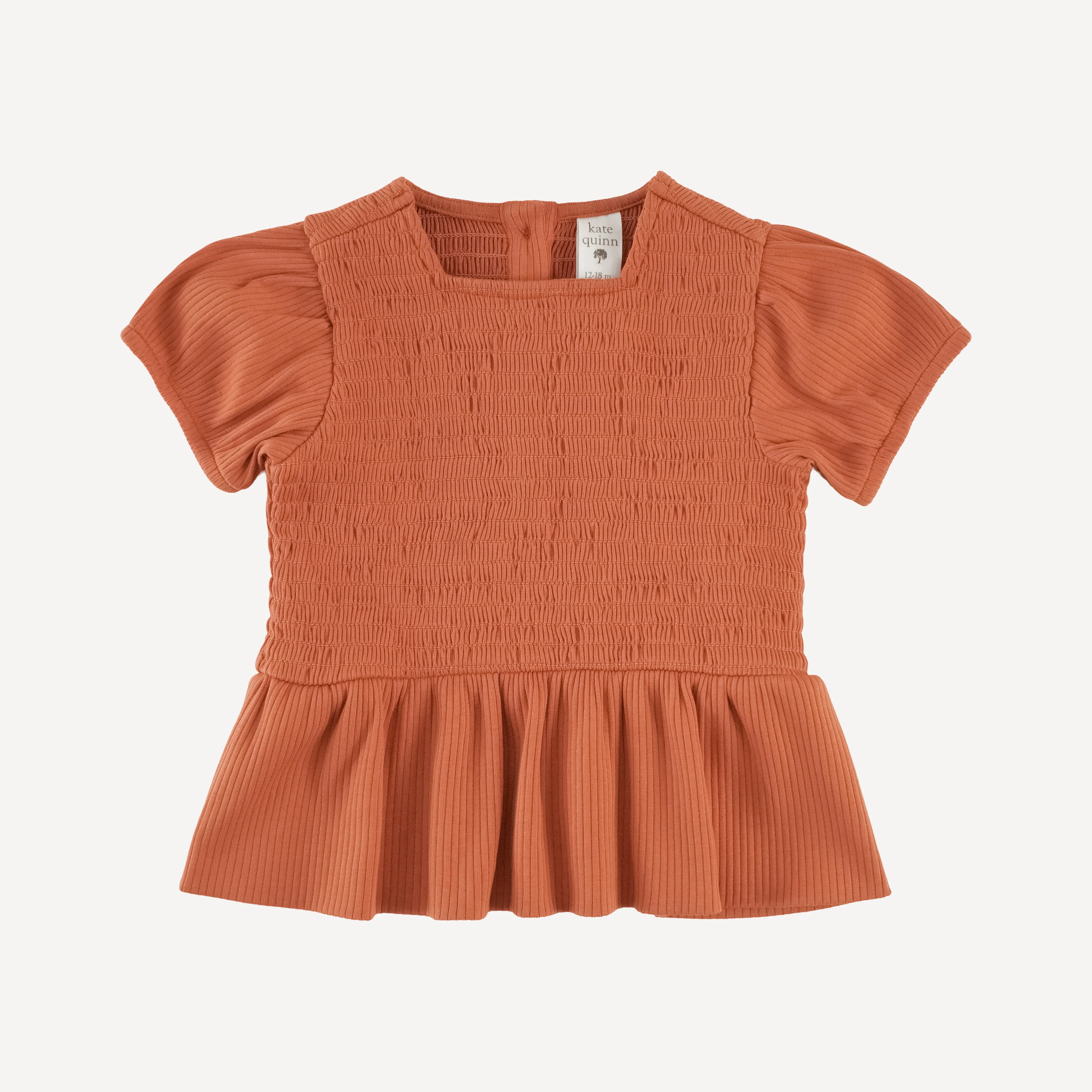 short puff sleeve smocked ruffle top + pant set | rust | organic cotton single rib - Image 3