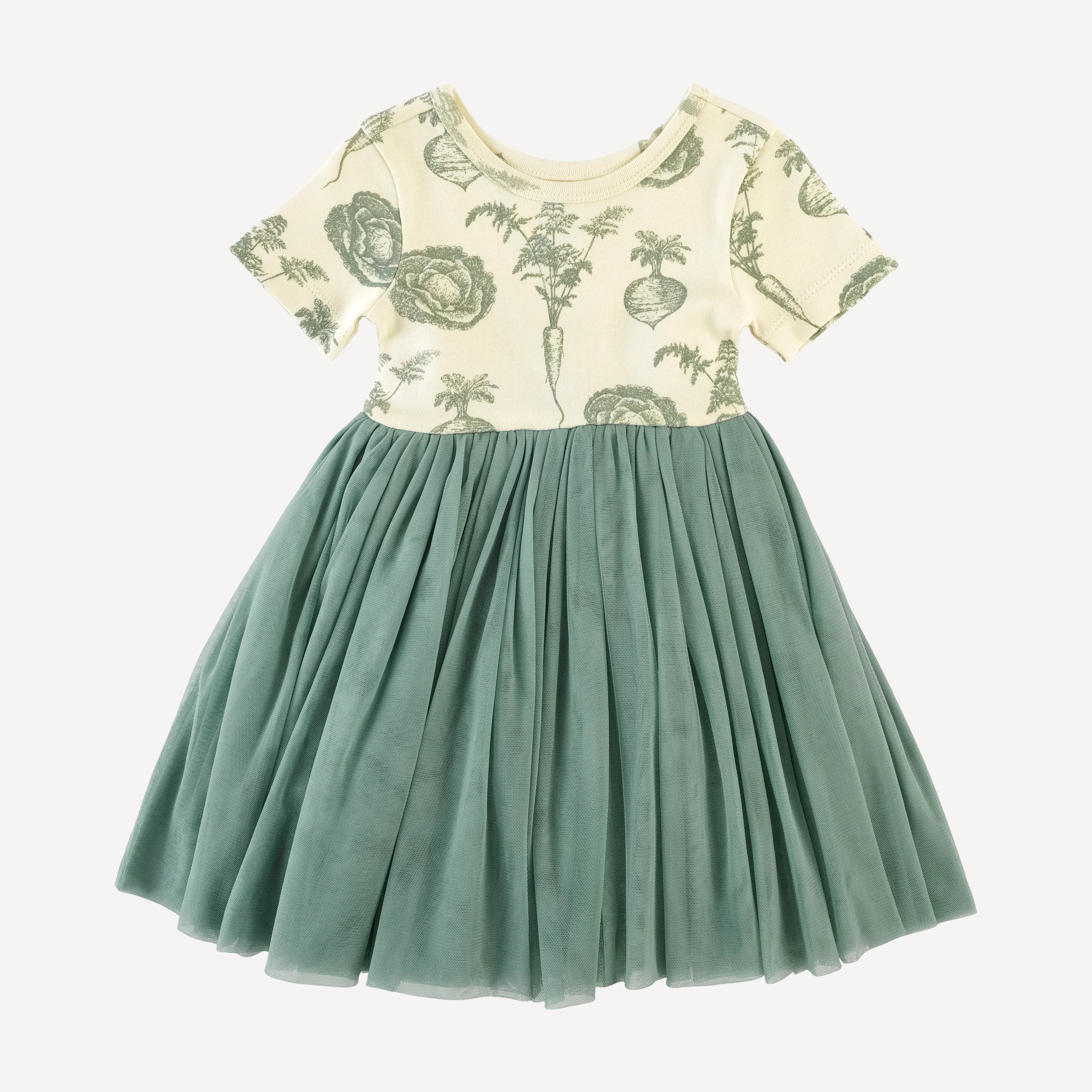 short sleeve ballerina tulle dress | jadeite veggies | organic cotton interlock