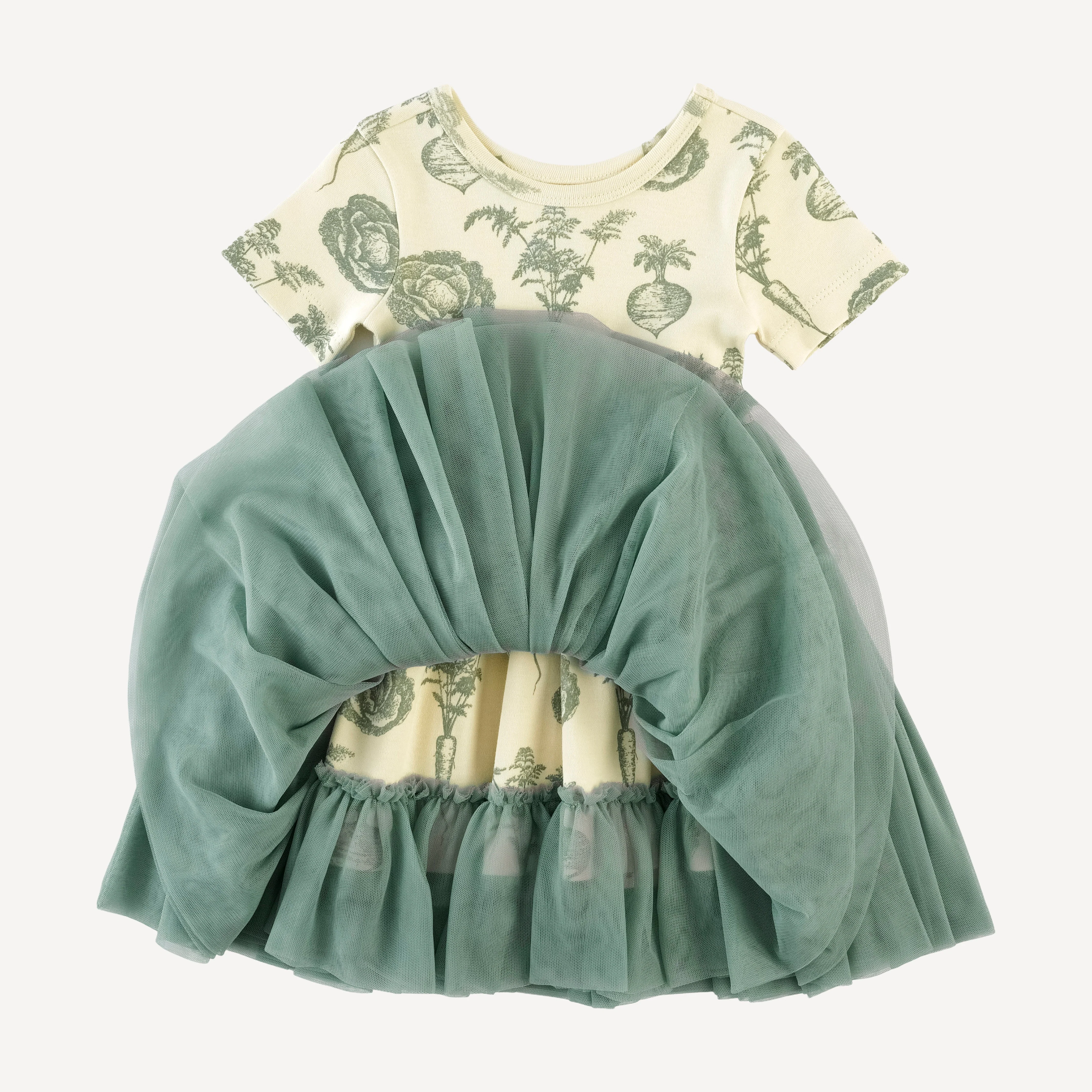 short sleeve ballerina tulle dress | jadeite veggies | organic cotton interlock - Image 2