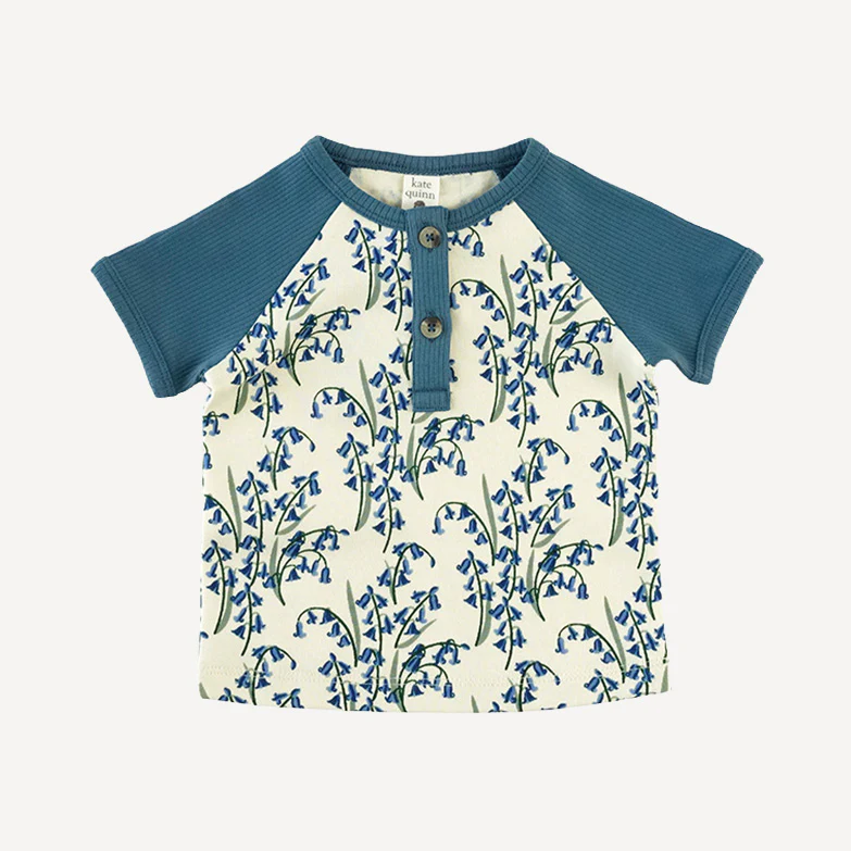 short sleeve baseball henley tee | bluebells | organic cotton interlock