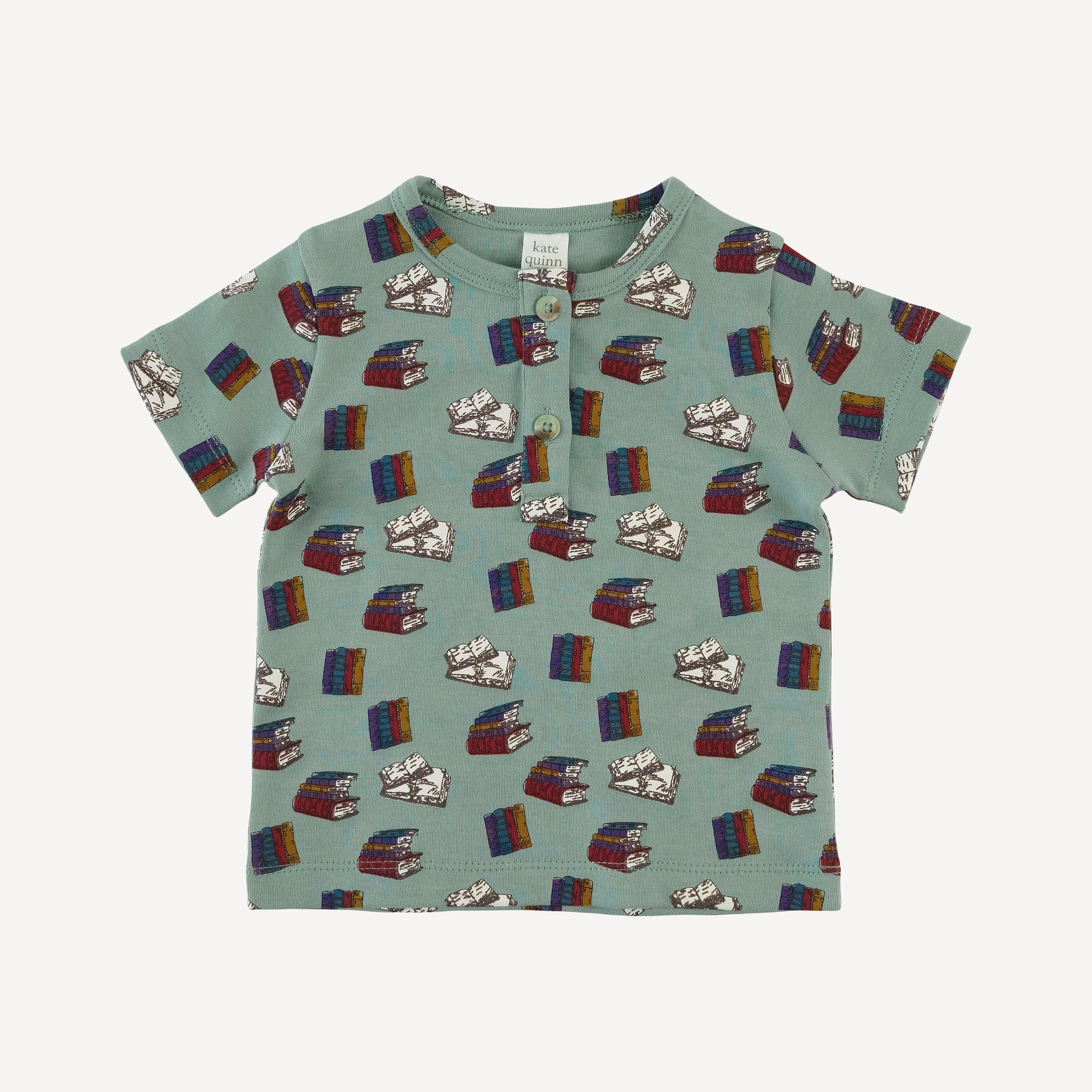 short sleeve basic henley tee | books | organic cotton interlock