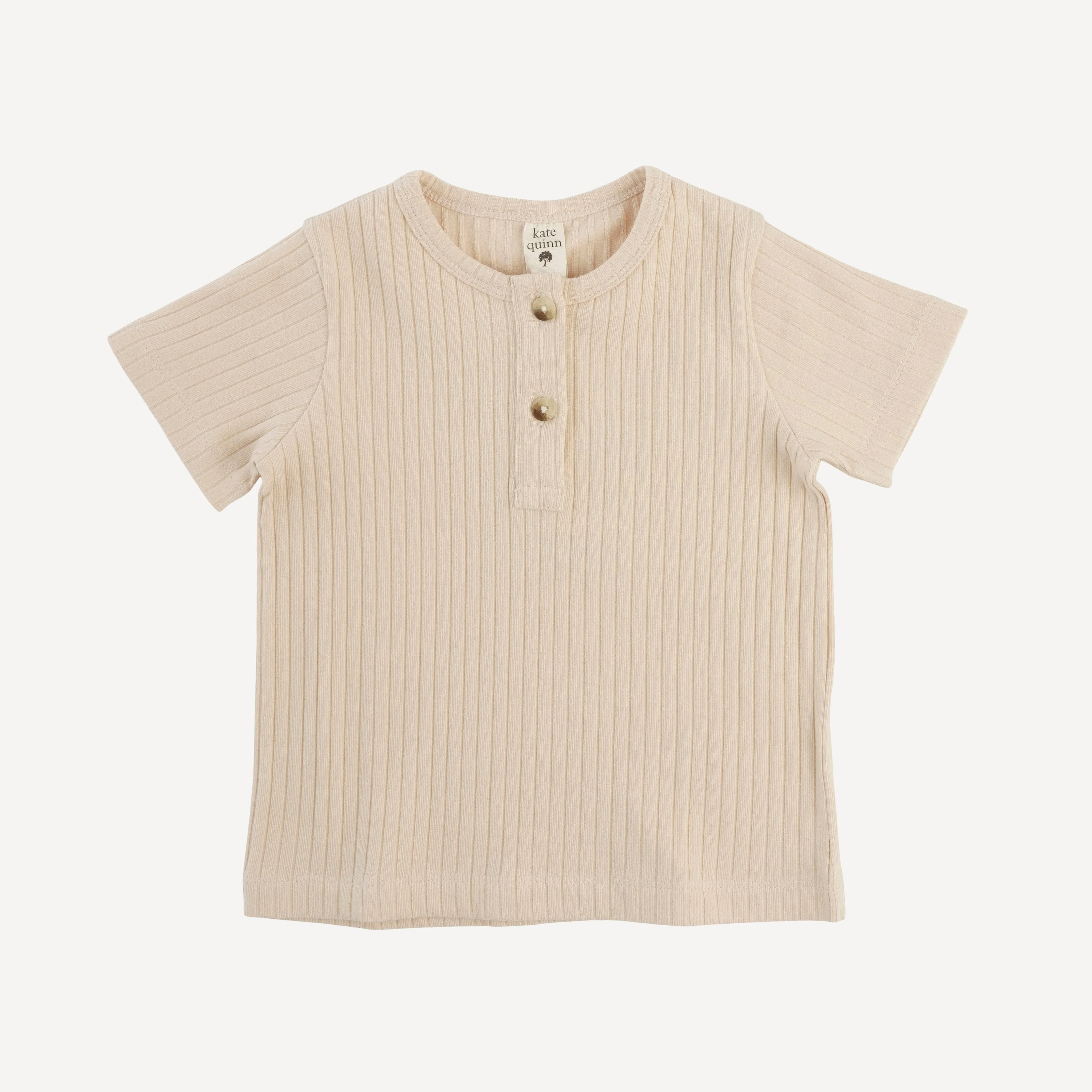 short sleeve basic henley tee | oatmeal | organic cotton wide rib