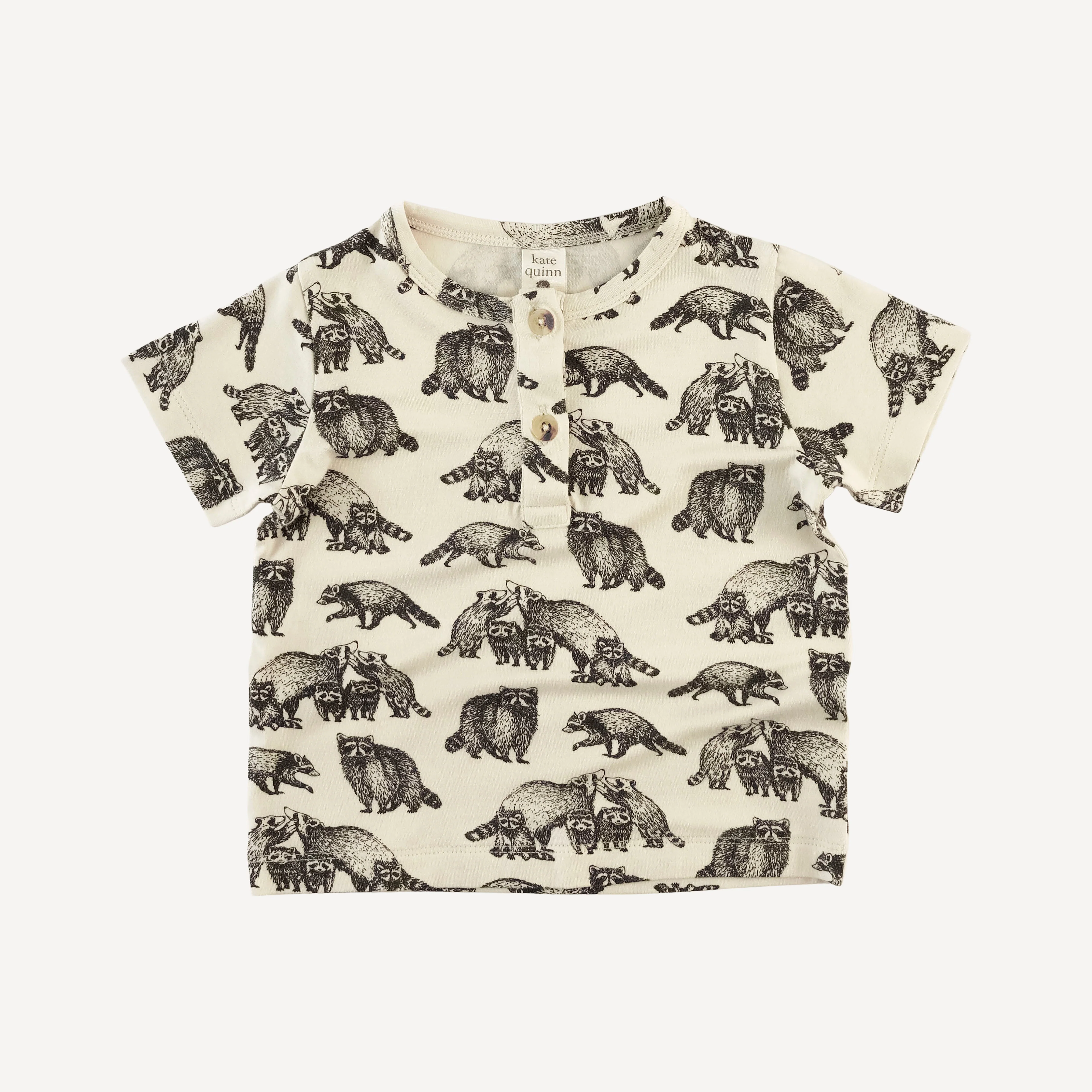 short sleeve basic henley tee | raccoons | bamboo
