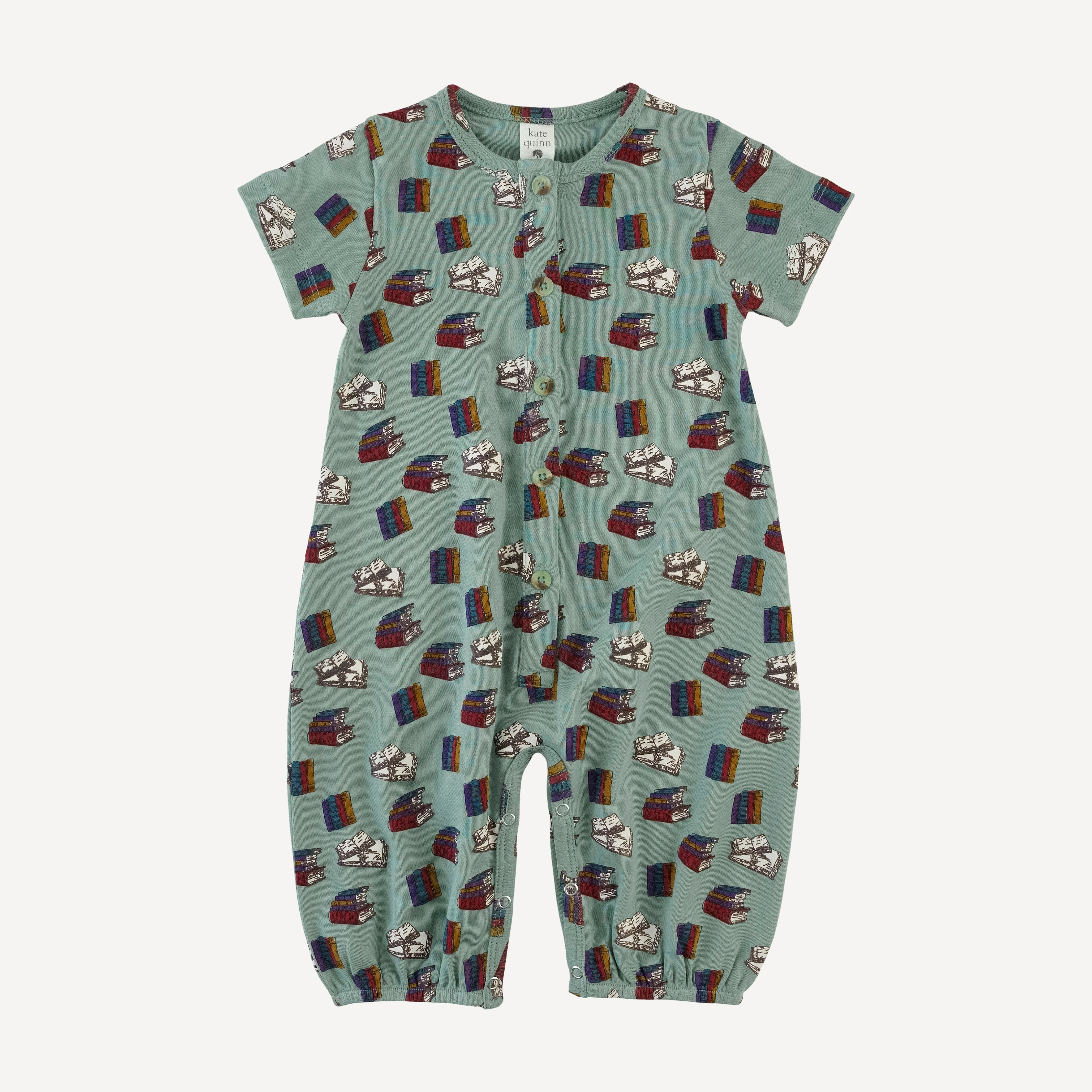 short sleeve button bubble jumpsuit | books | organic cotton interlock