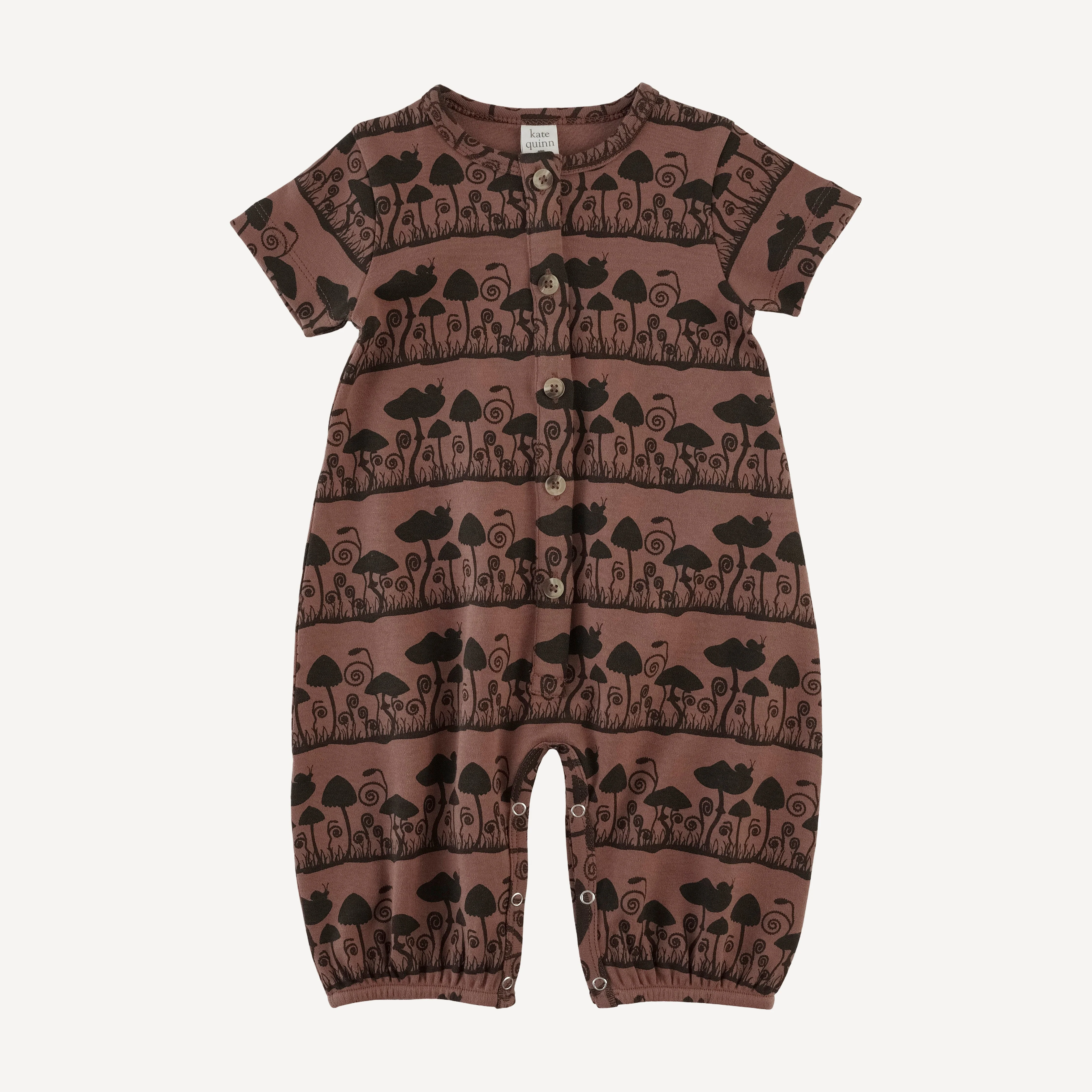short sleeve button bubble jumpsuit | mushroom | organic cotton interlock
