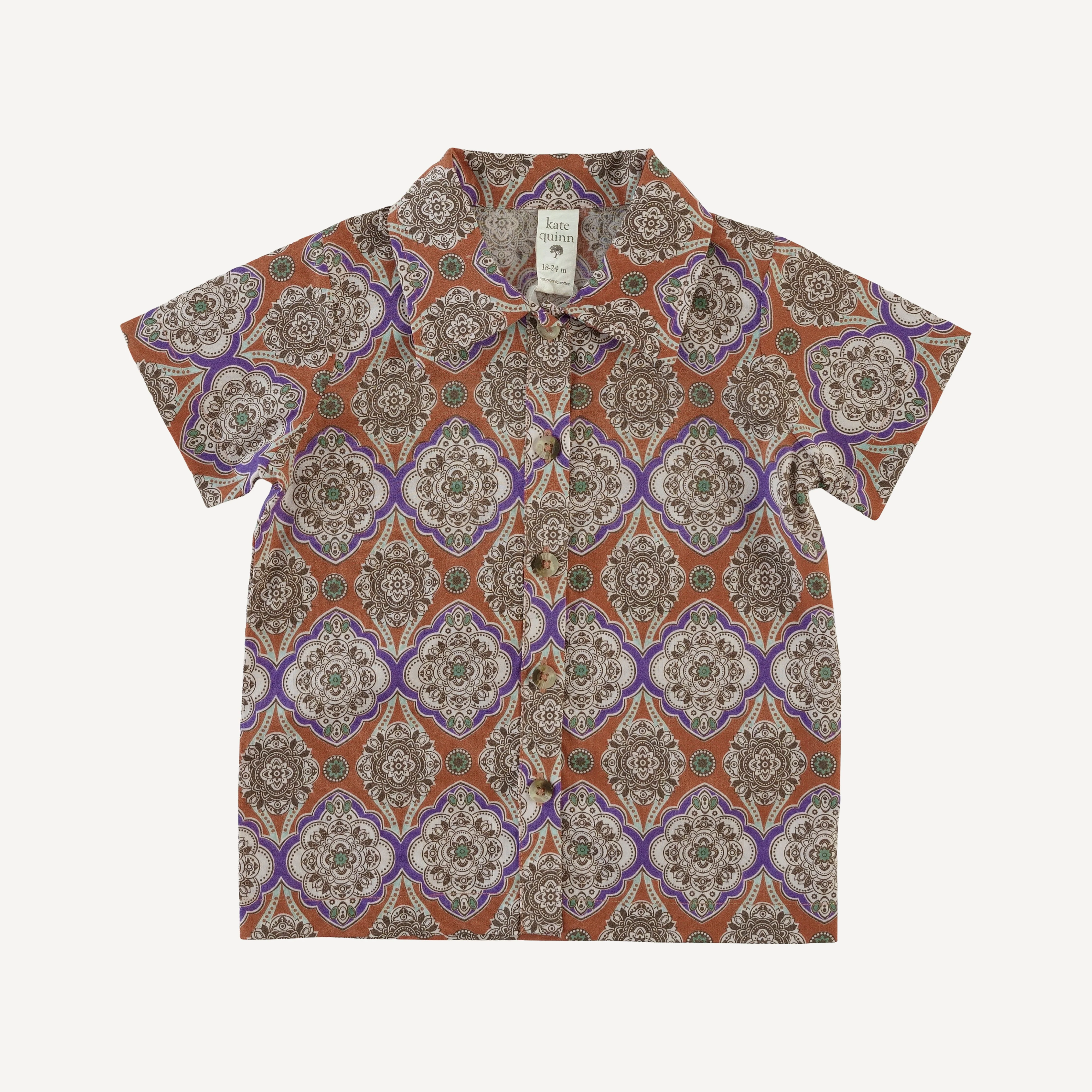 short sleeve button down shirt | alice wallpaper | organic cotton woven