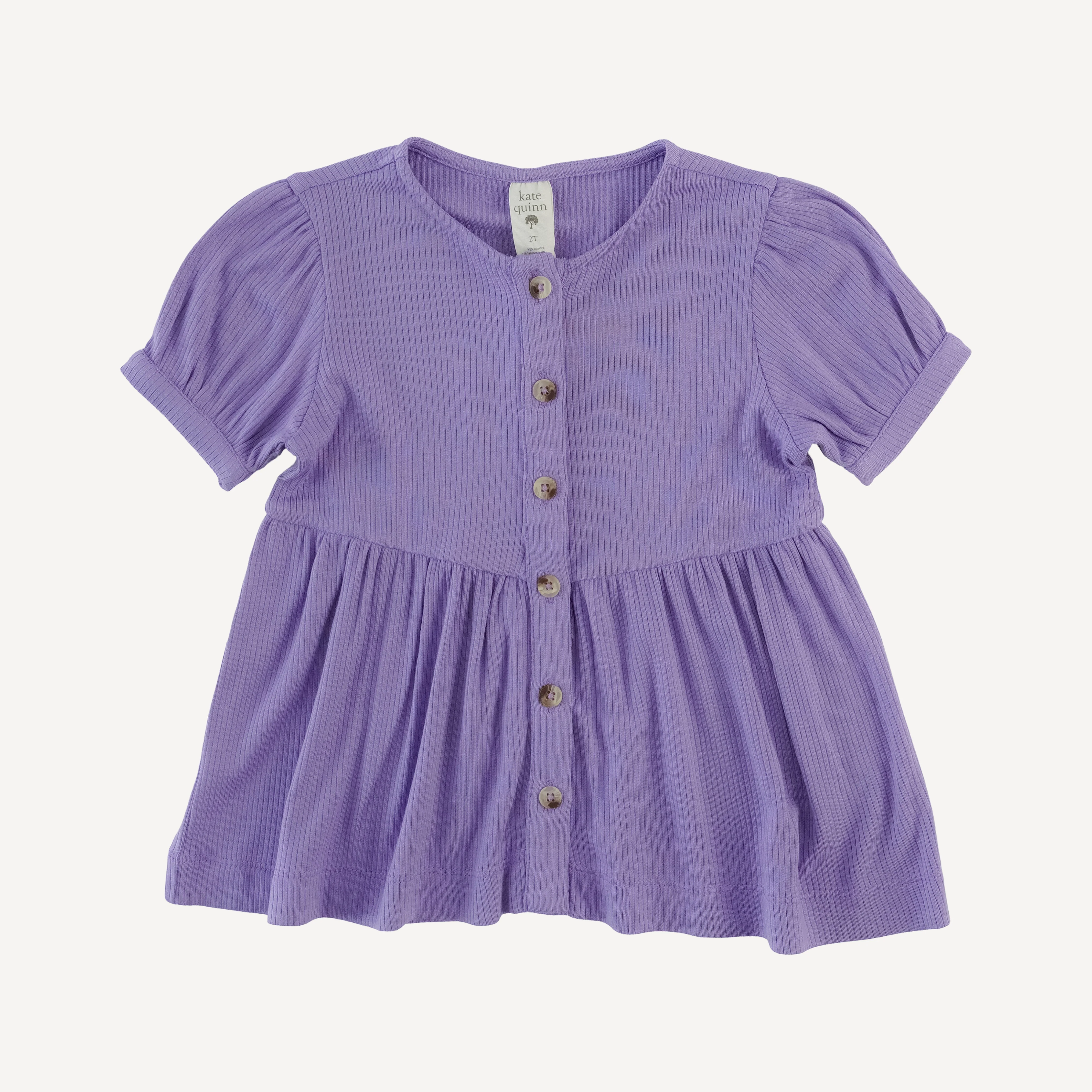 short sleeve button front v-waist top | paisley purple | modal skinny rib