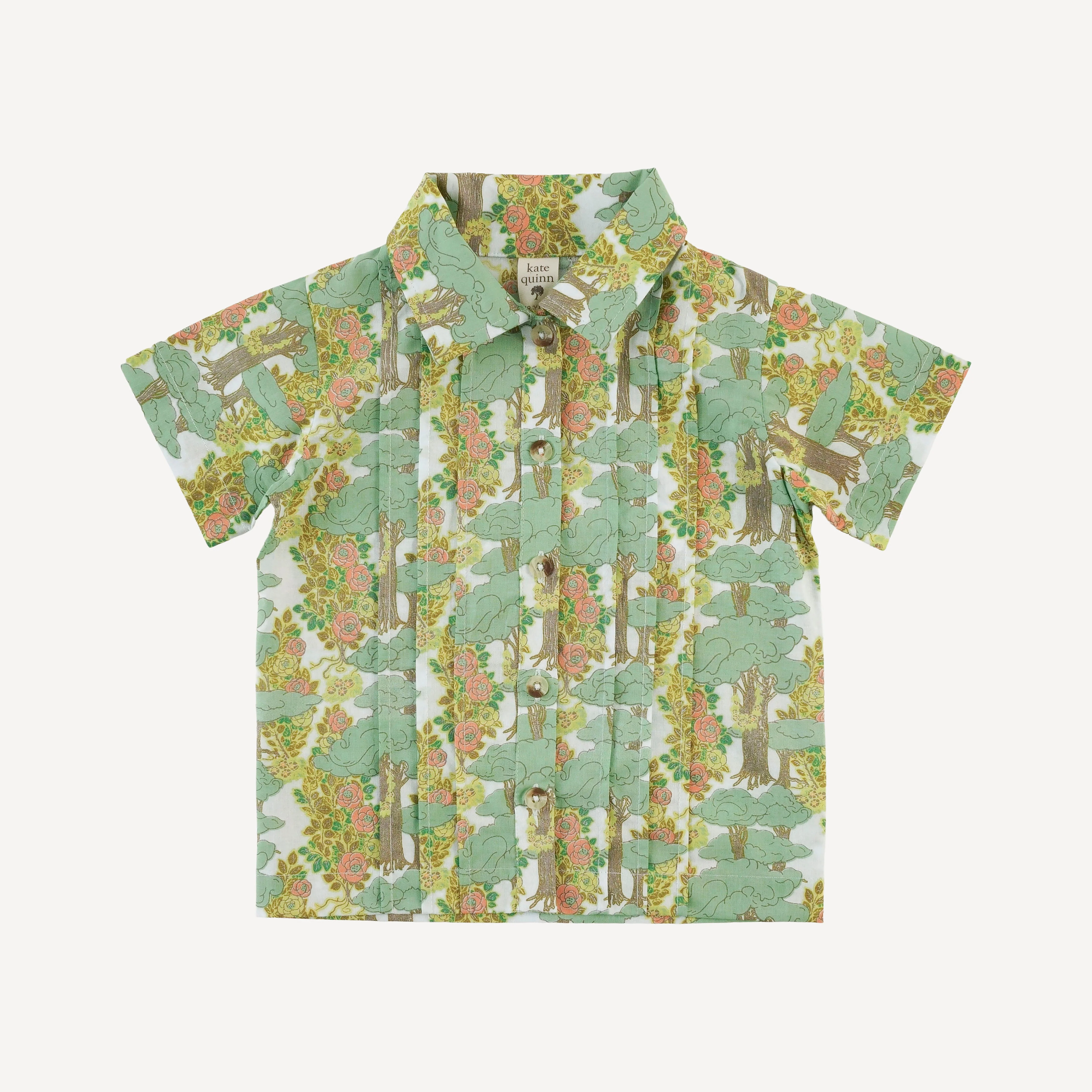 short sleeve button pintuck shirt + relaxed short set | goldilocks morning woods | organic cotton woven - Image 3