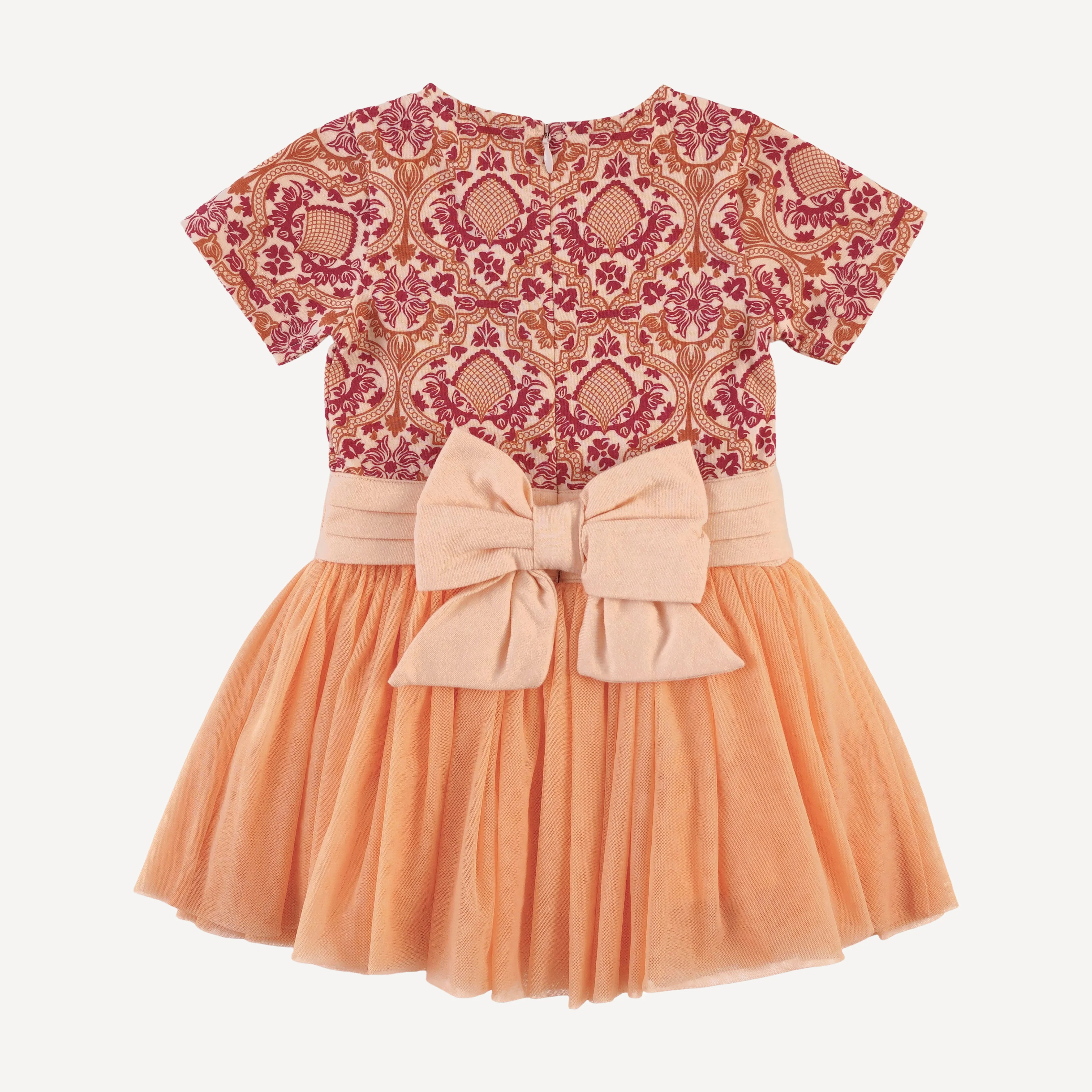 short sleeve classic tulle ballet dress | peach folk floral | organic cotton jersey - Image 4