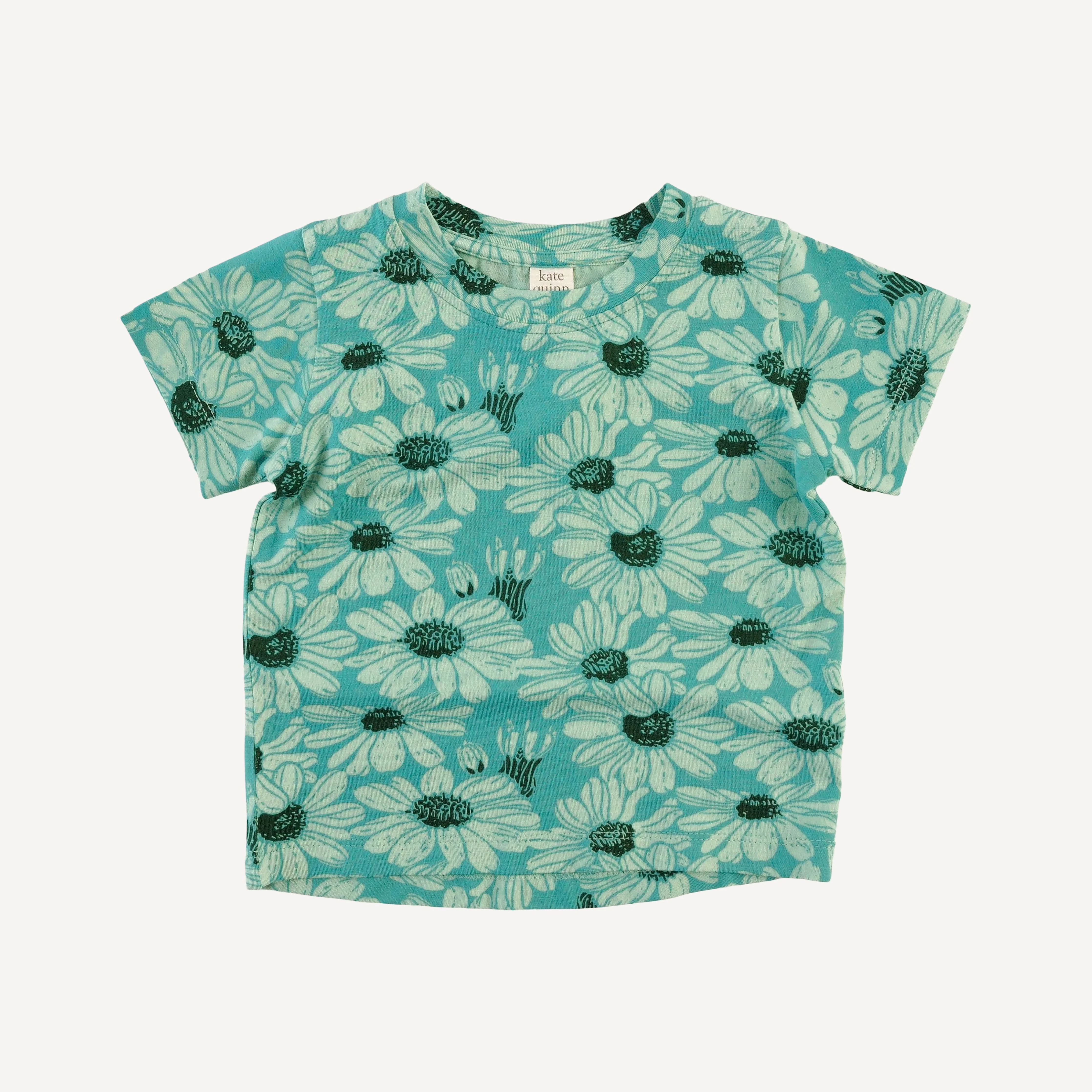 short sleeve essential boxy tee | green daisy | bamboo