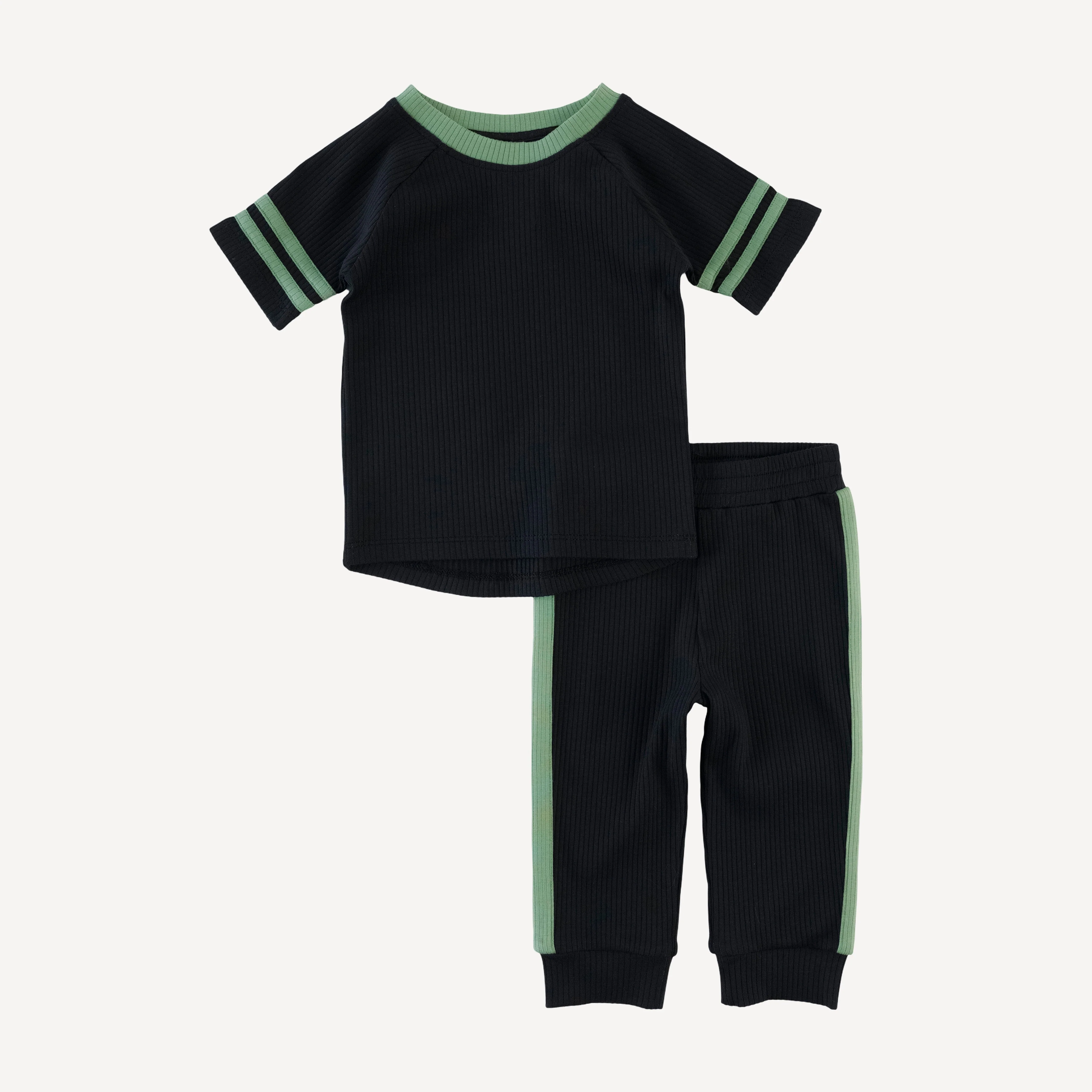 short sleeve football set | black | organic cotton single rib