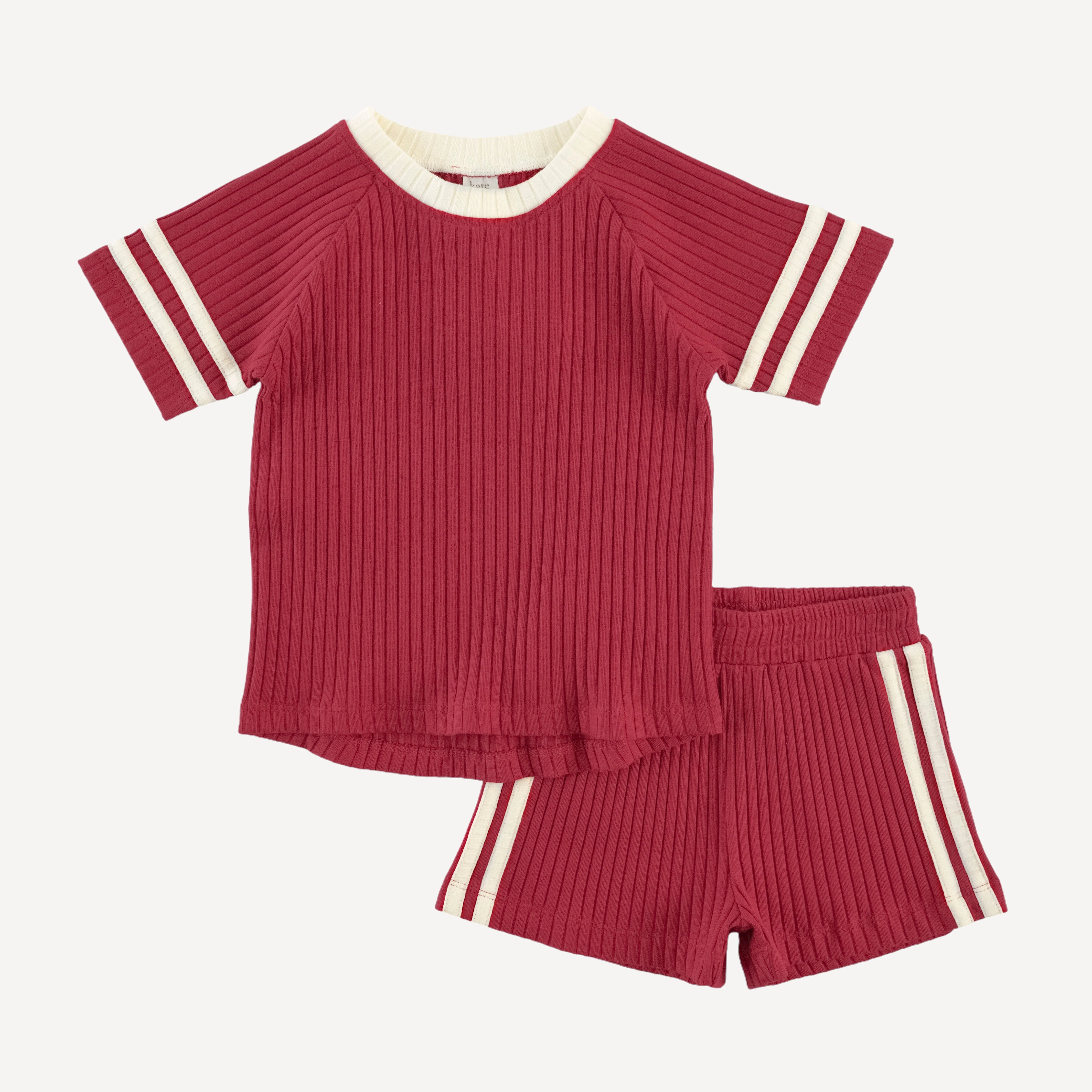 short sleeve football tee + andrew short set | savvy red | organic cotton wide rib