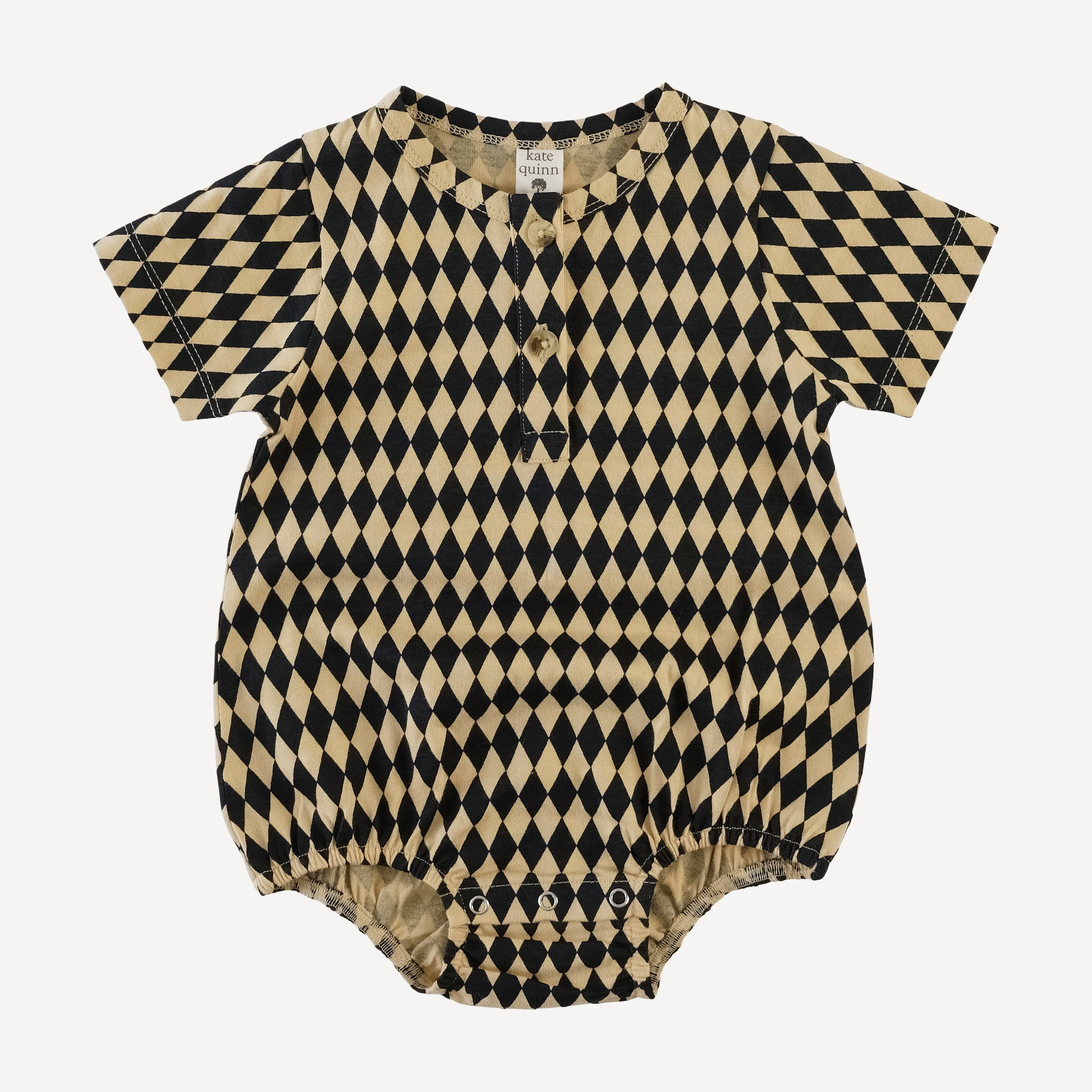 short sleeve henley bubble | black harlequin | organic cotton jersey