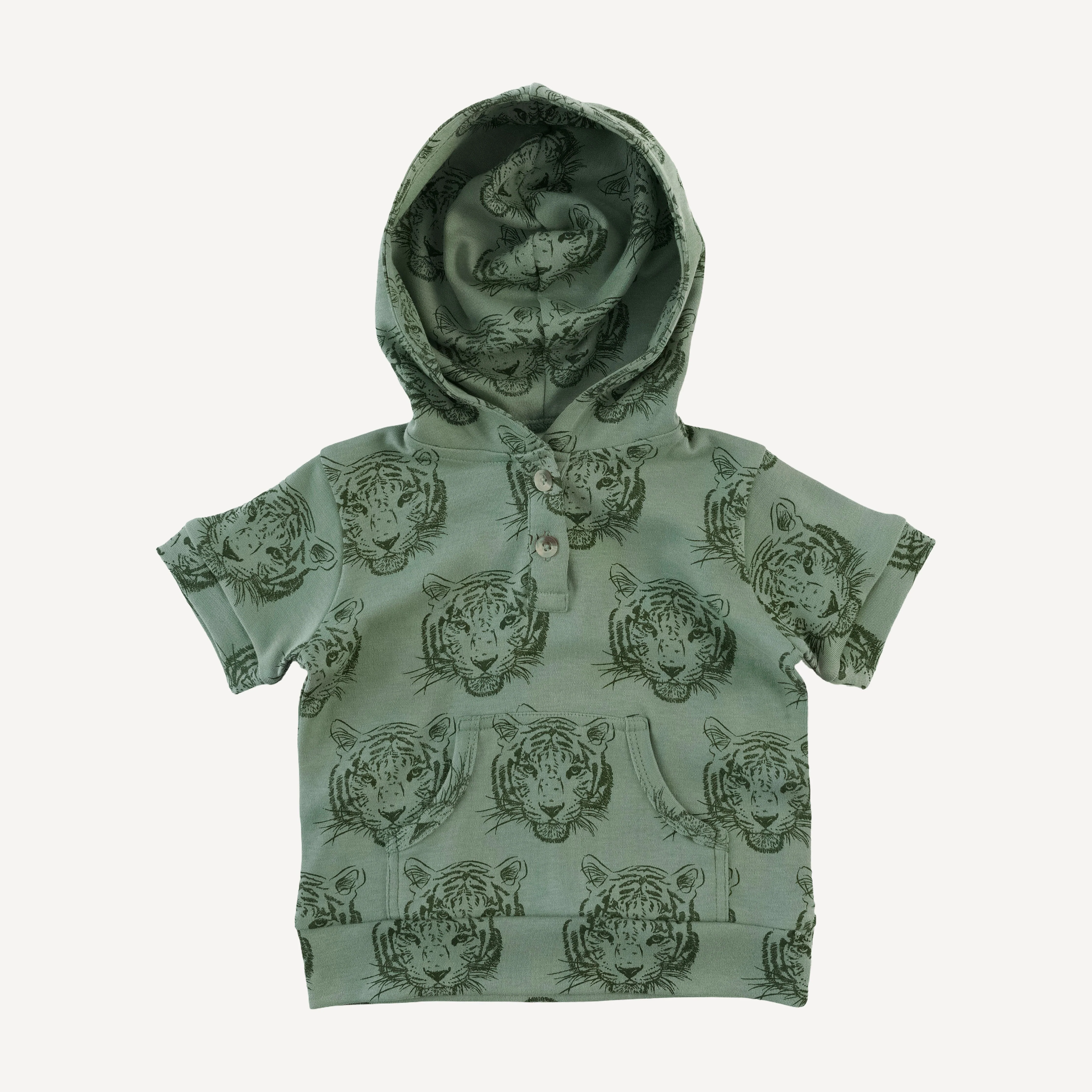 short sleeve henley pocket hoodie | iceberg tigers | organic cotton interlock