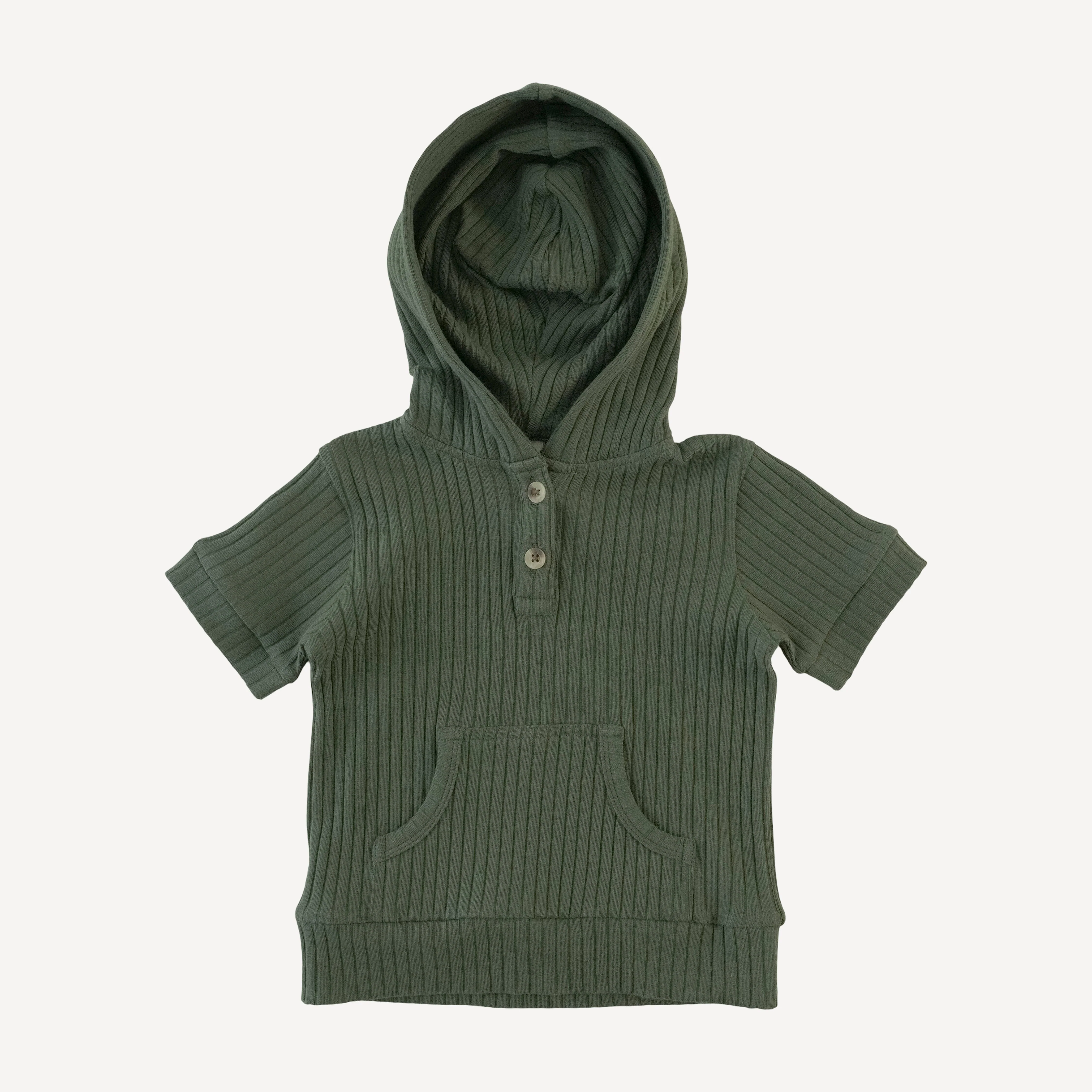 short sleeve henley pocket hoodie | thyme | organic cotton wide rib